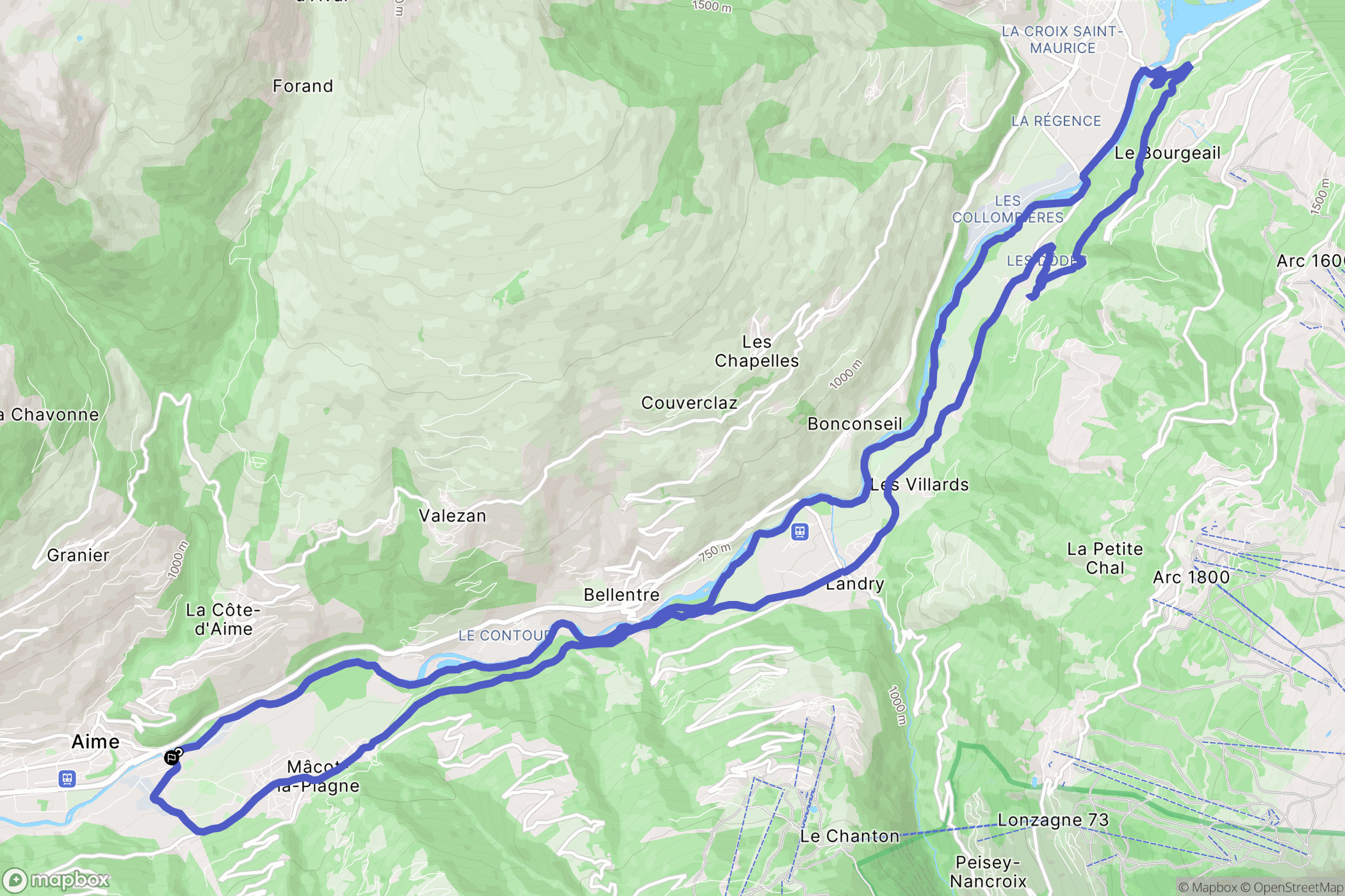 Aime-la-Plagne : carte du parcours de randonnée - France