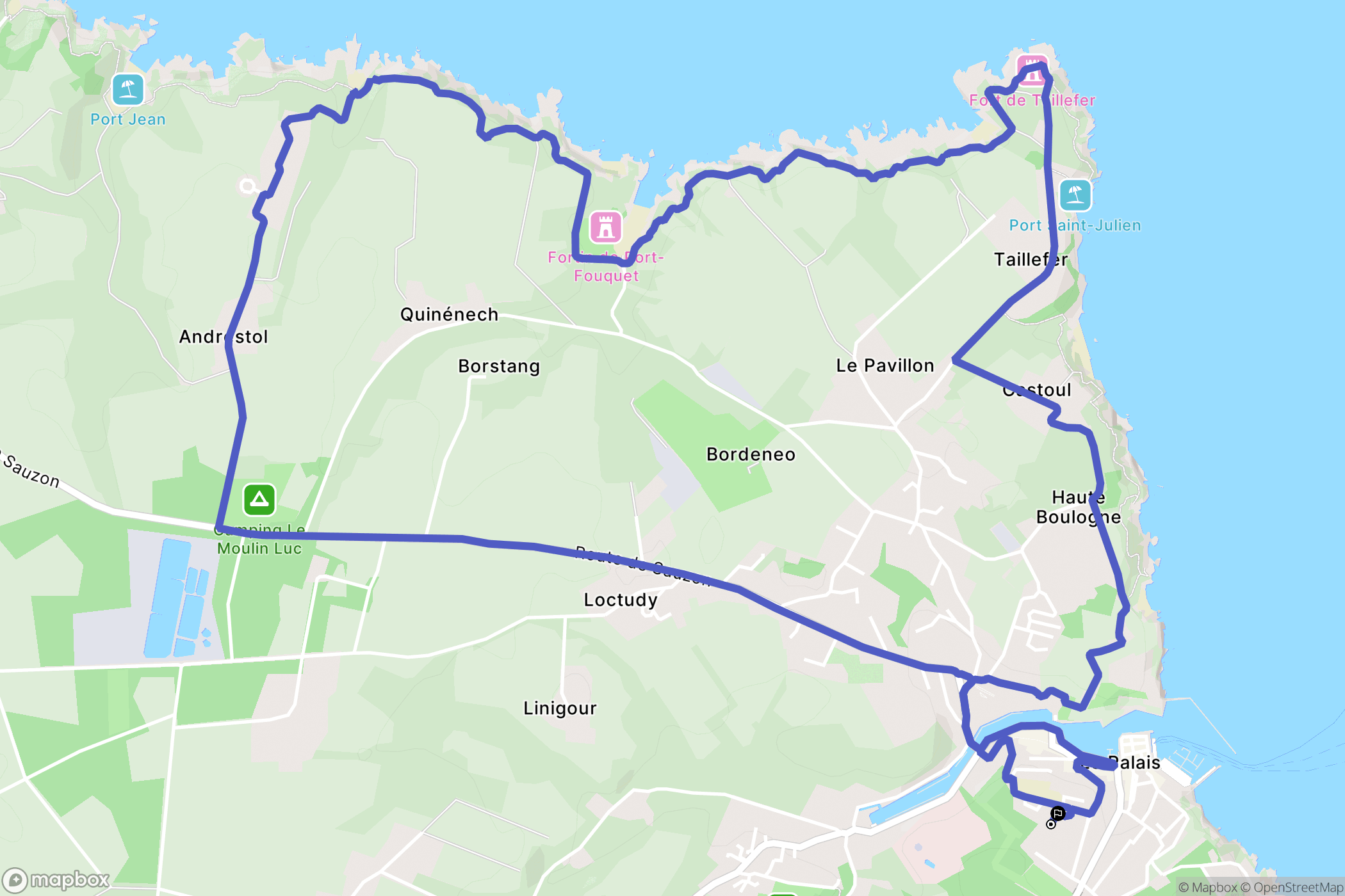 Le Palais : carte du parcours de randonnée - France