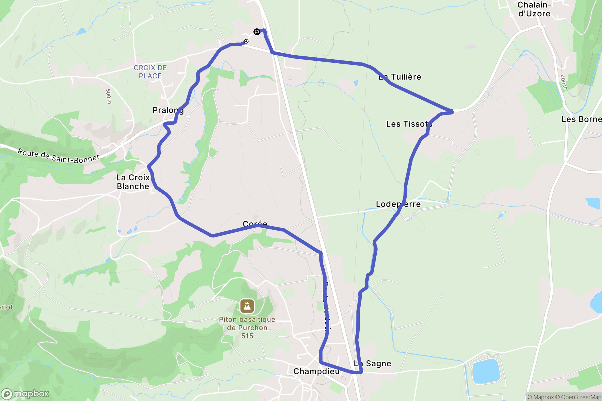 Pralong : carte du parcours de randonnée - France