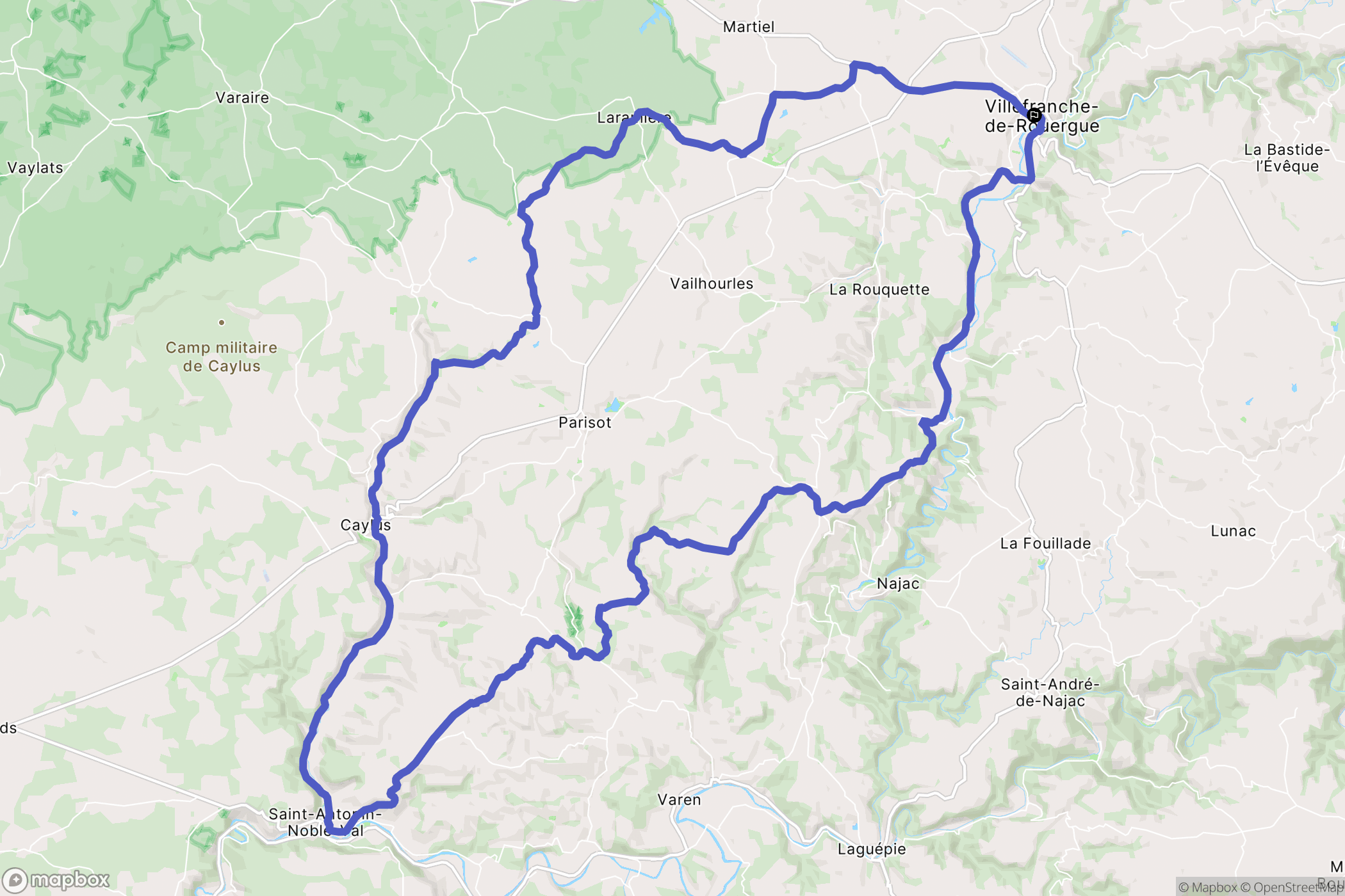 Villefranche-de-Rouergue : carte du parcours de randonnée - France