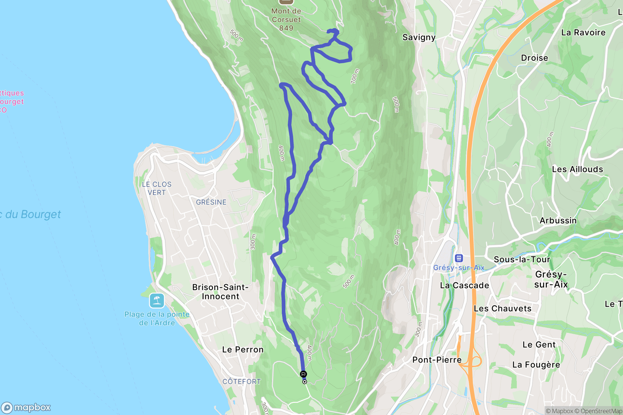 Aix-les-Bains : carte du parcours de randonnée - France