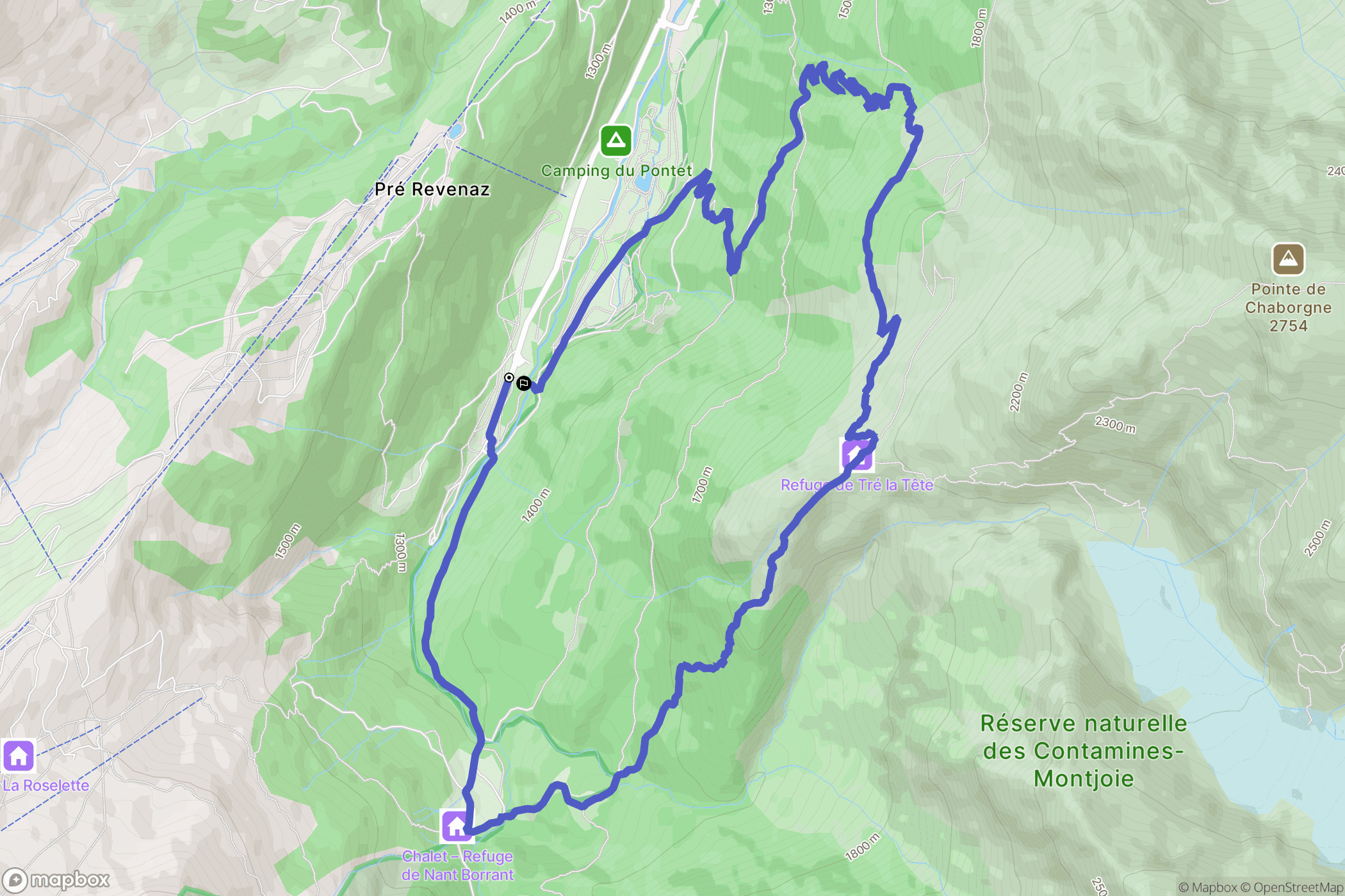 Les Contamines-Montjoie : carte du parcours de randonnée - France
