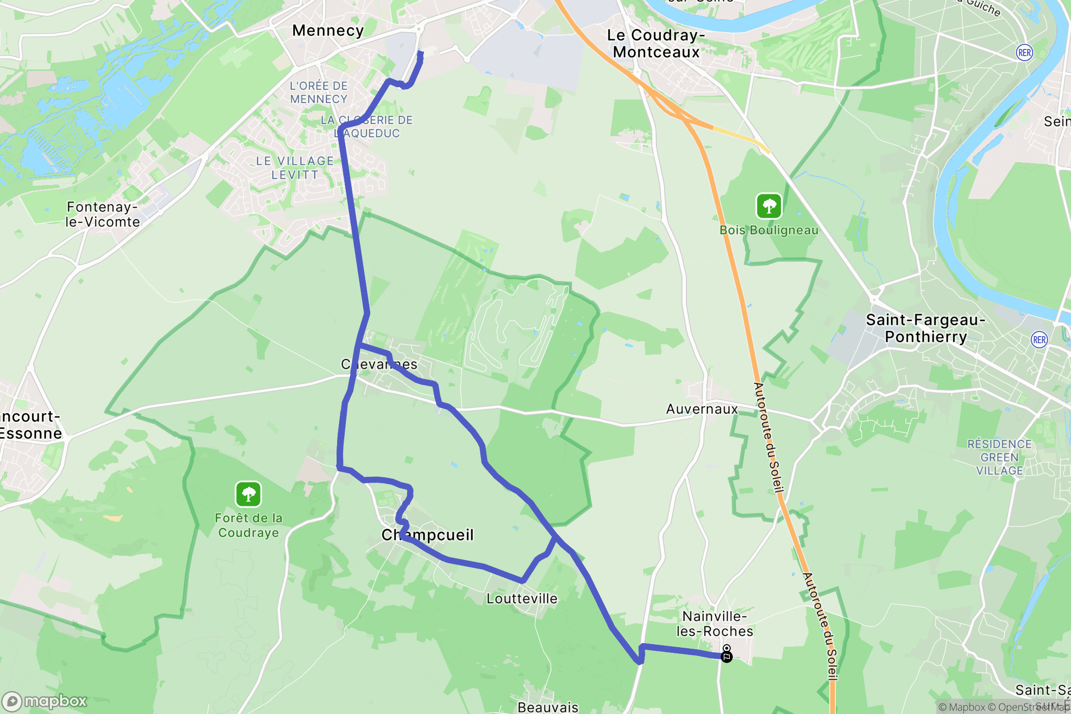 Nainville-les-Roches : carte du parcours de randonnée - France
