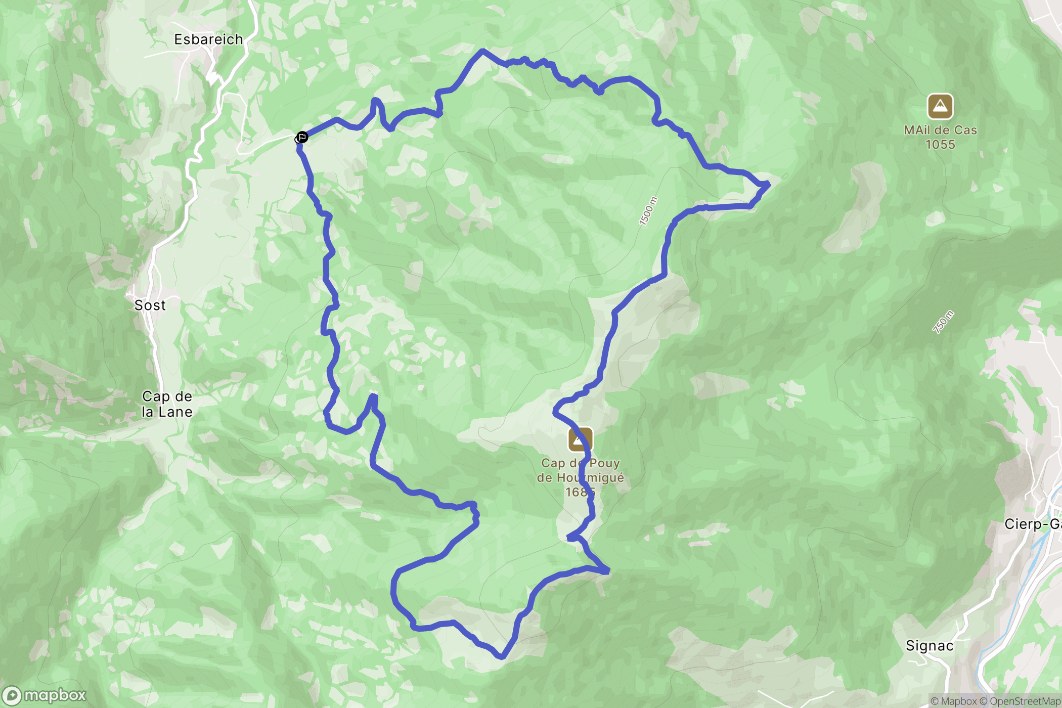 Sost : carte du parcours de randonnée - France