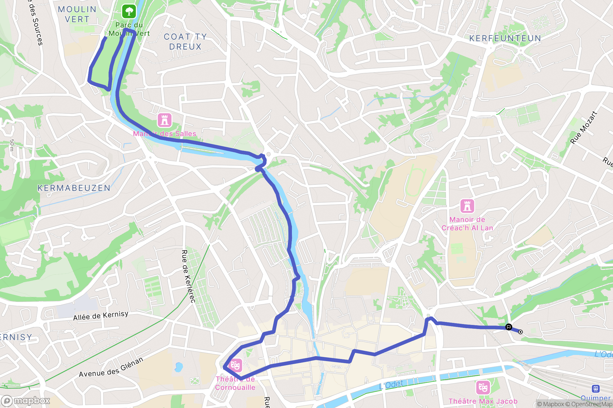 Quimper : carte du parcours de randonnée - France