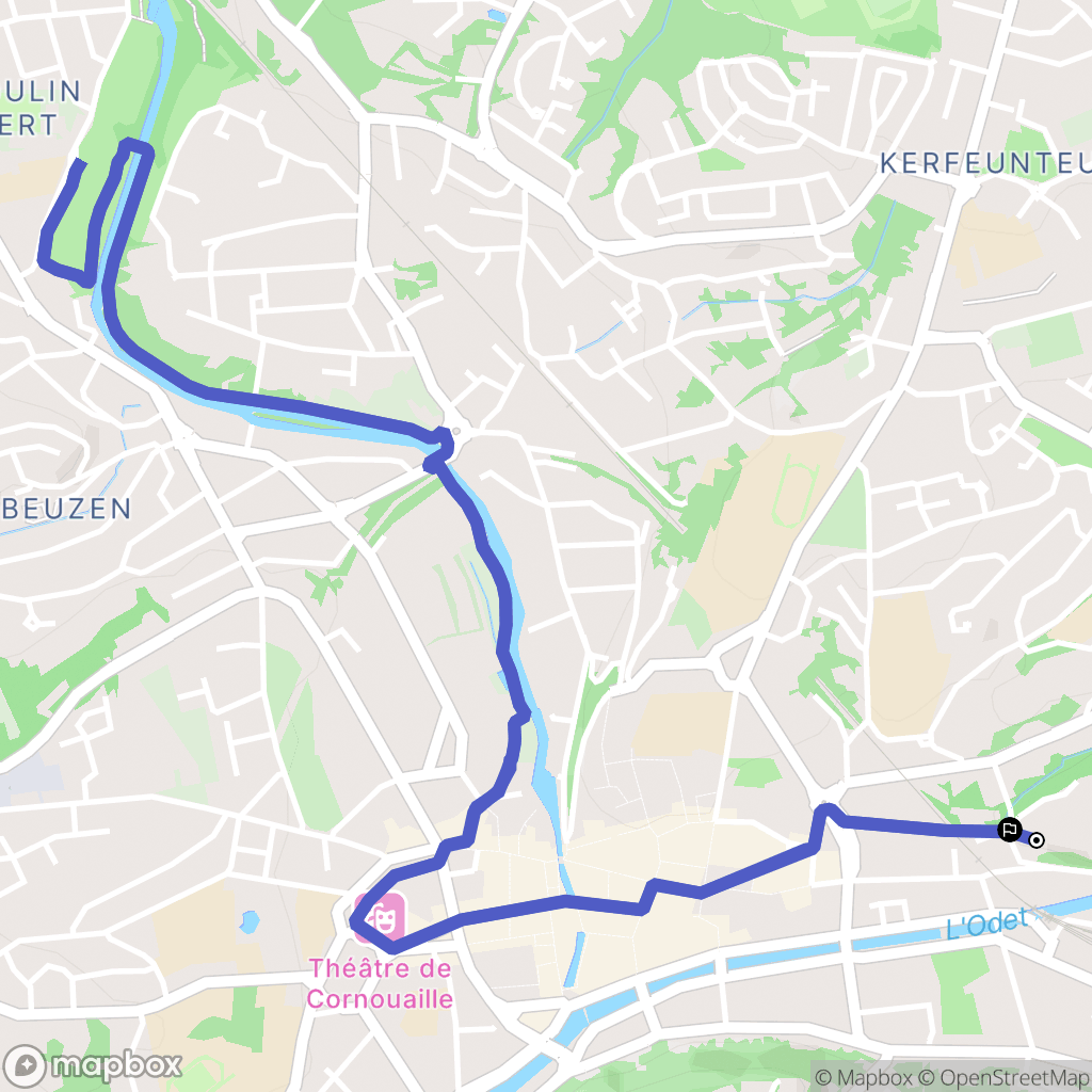 Quimper : carte du parcours de randonnée - France