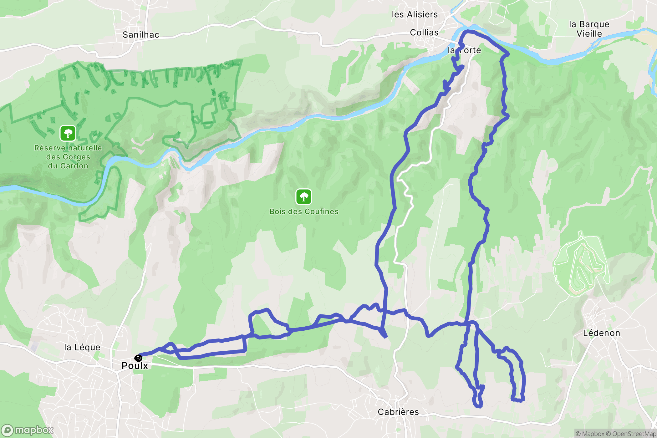 Poulx : carte du parcours de randonnée - France