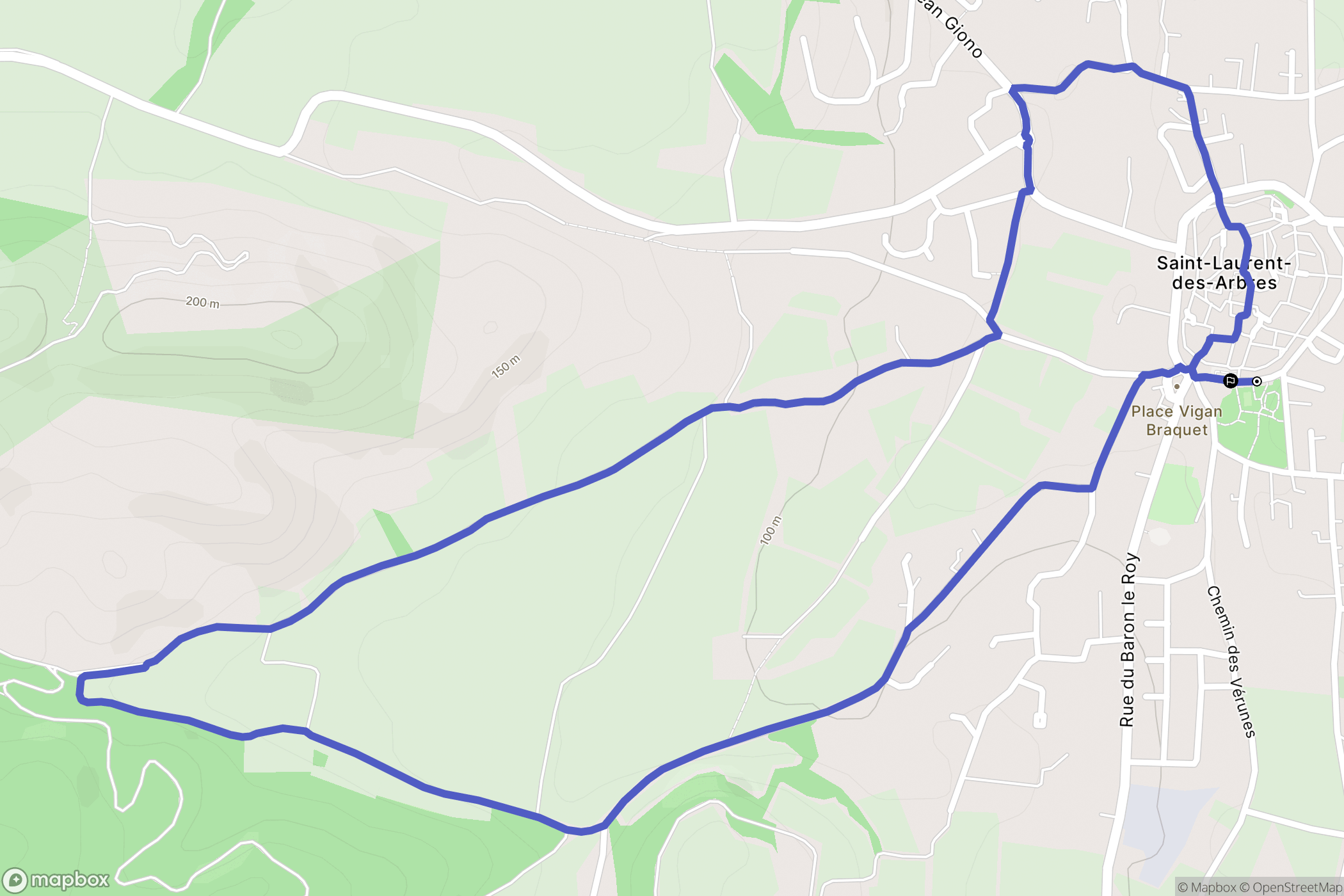 Saint-Laurent-des-Arbres : carte du parcours de randonnée - France