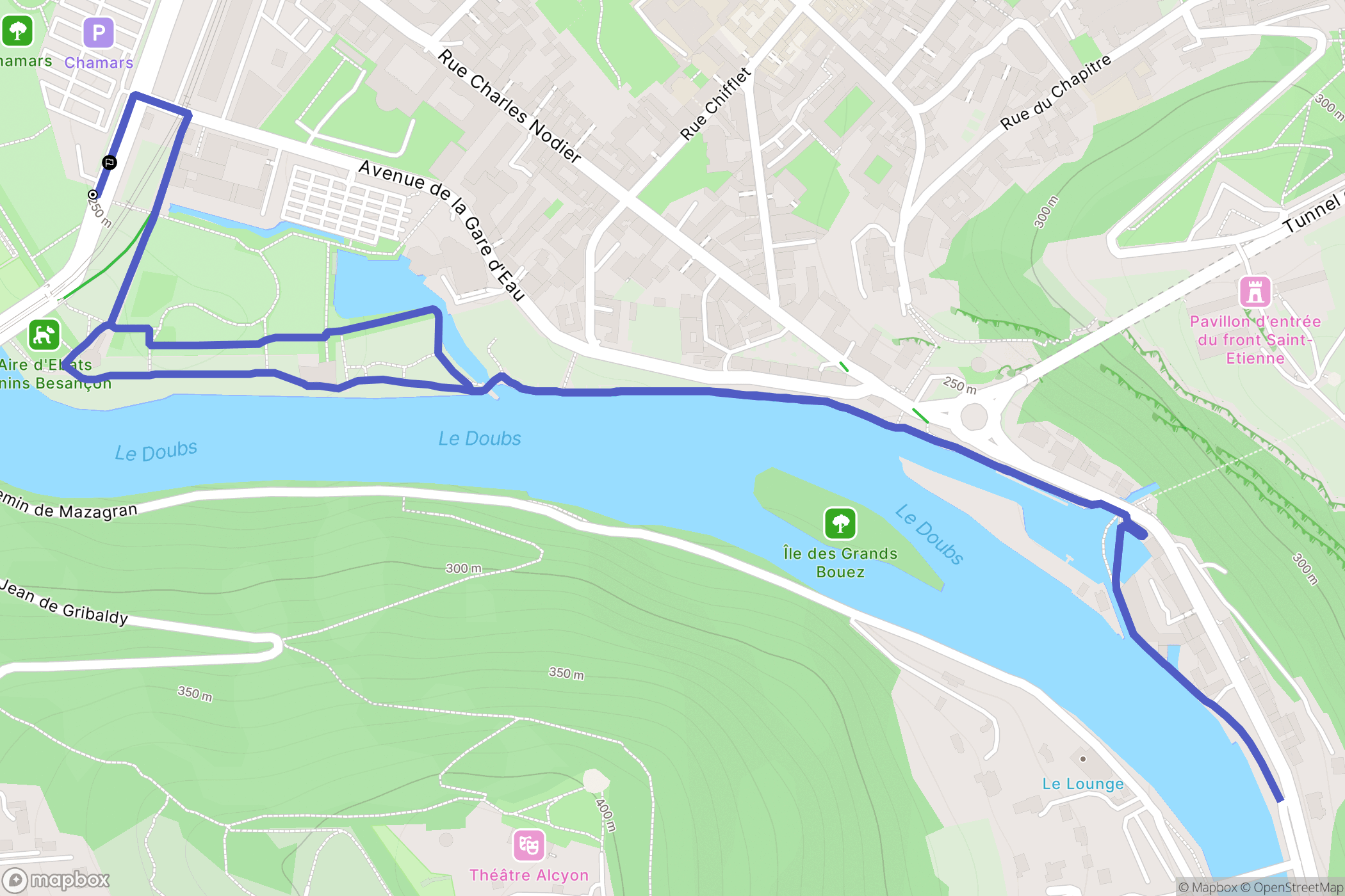 Besançon : carte du parcours de randonnée - France