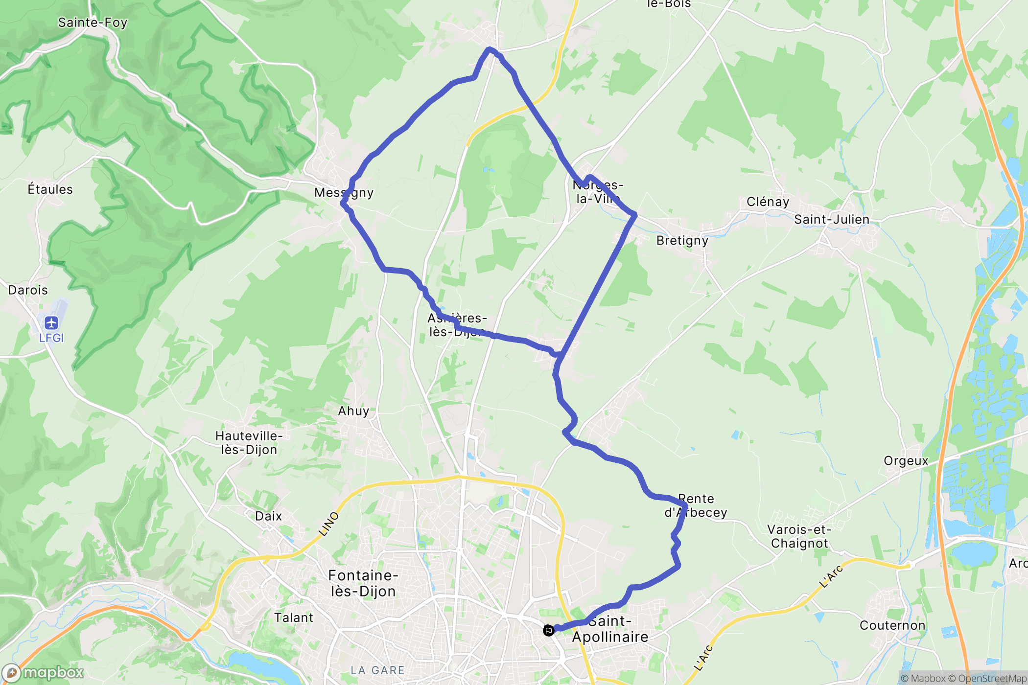 Dijon : carte du parcours de randonnée - France