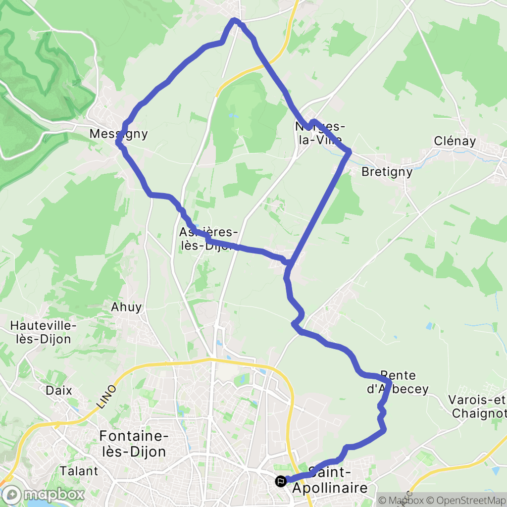 Dijon : carte du parcours de randonnée - France