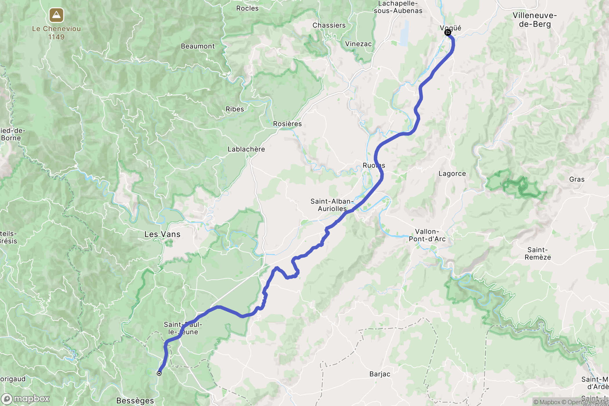 Gagnières : carte du parcours de randonnée - France