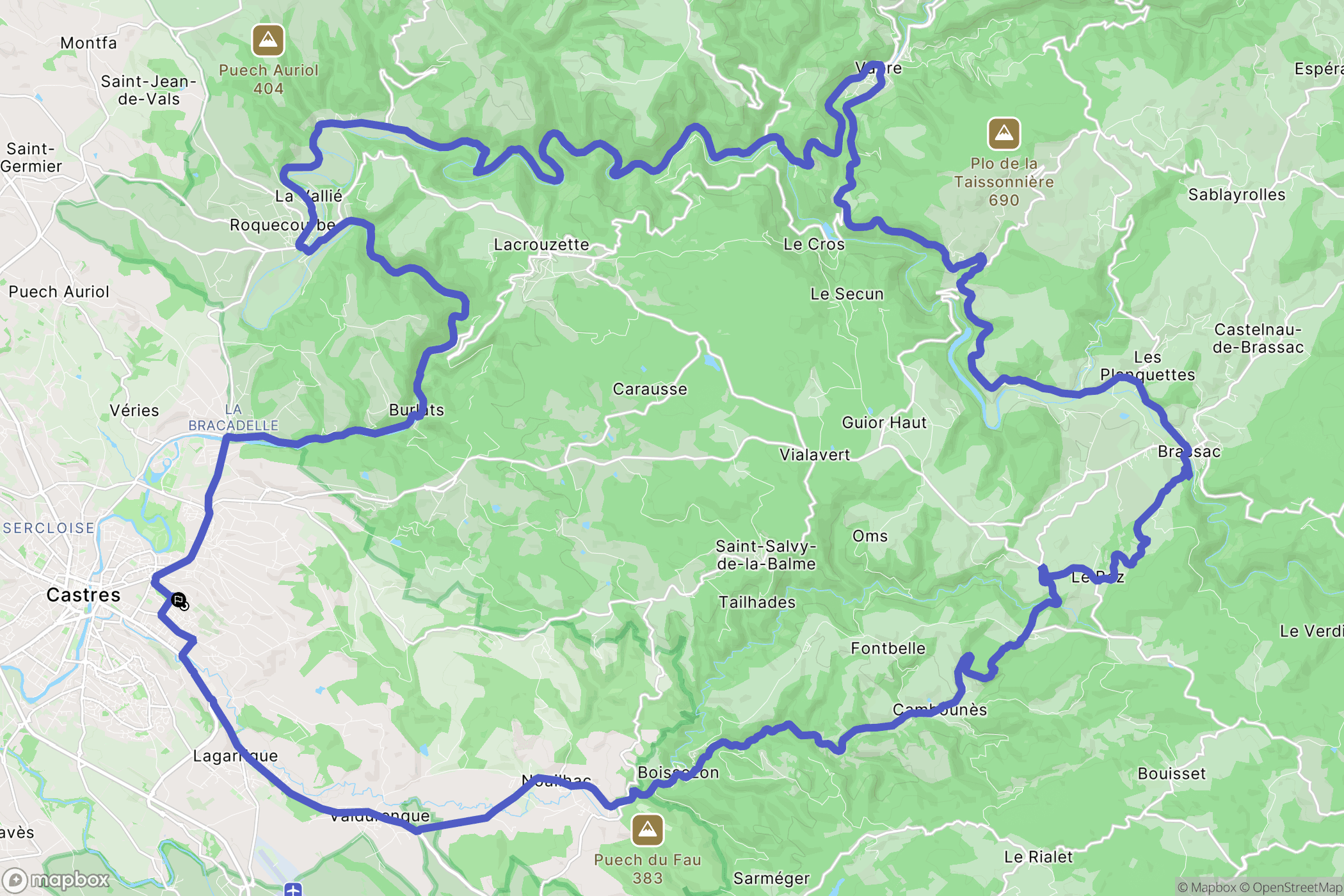 Castres : carte du parcours de randonnée - France
