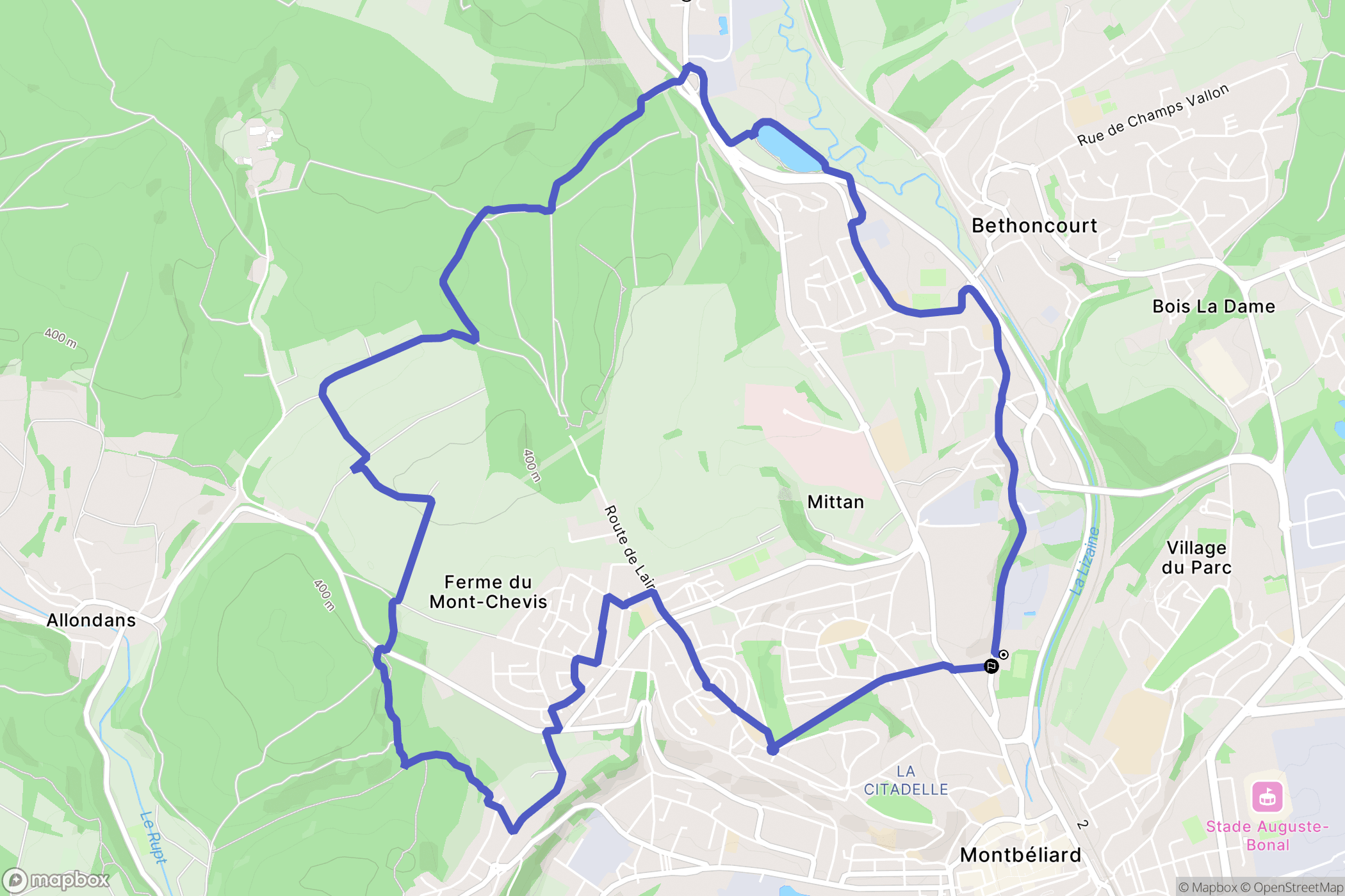 Montbéliard : carte du parcours de randonnée - France