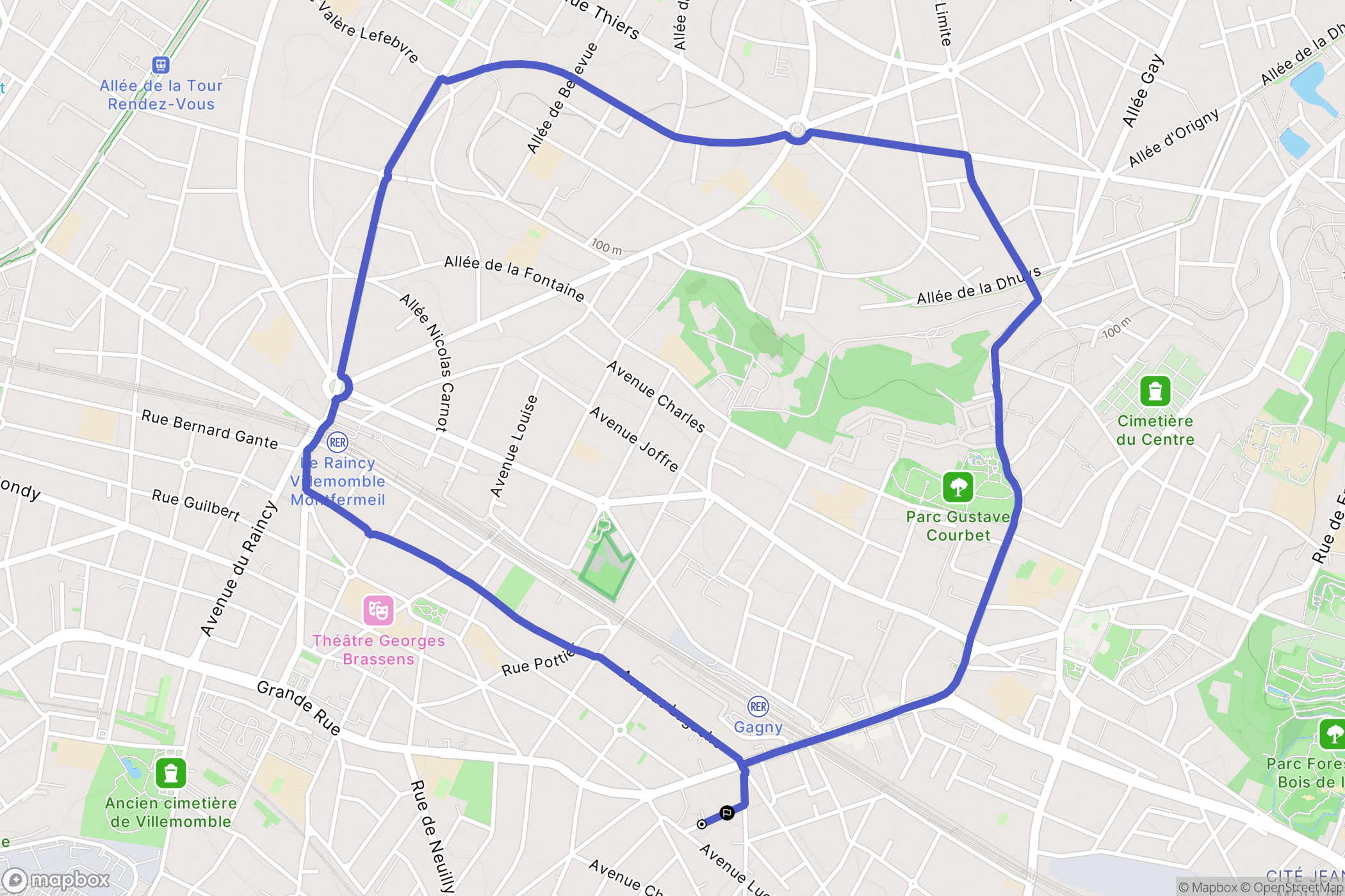 Villemomble, Paris : carte du parcours de randonnée - France