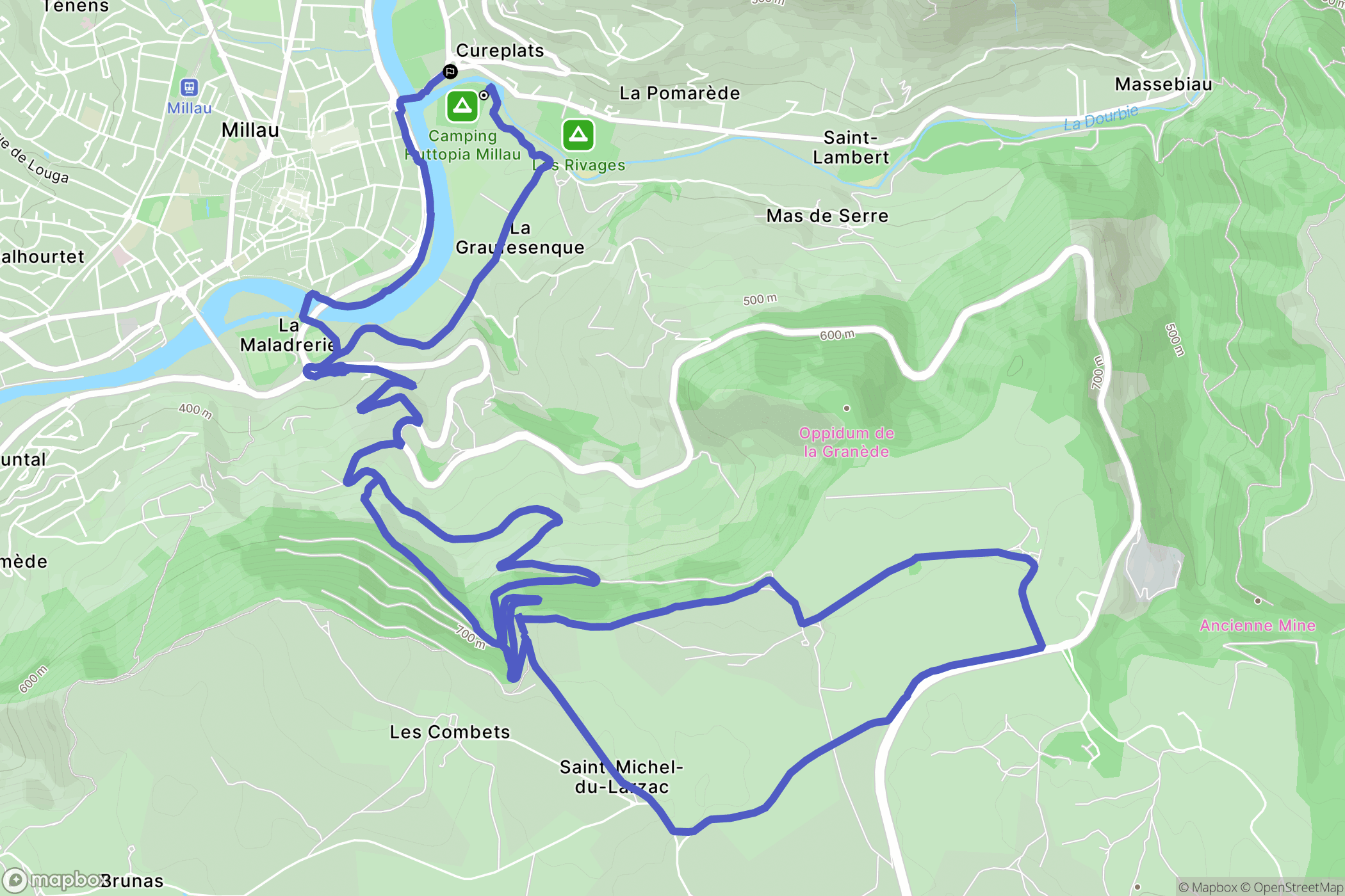 Millau : carte du parcours de randonnée - France