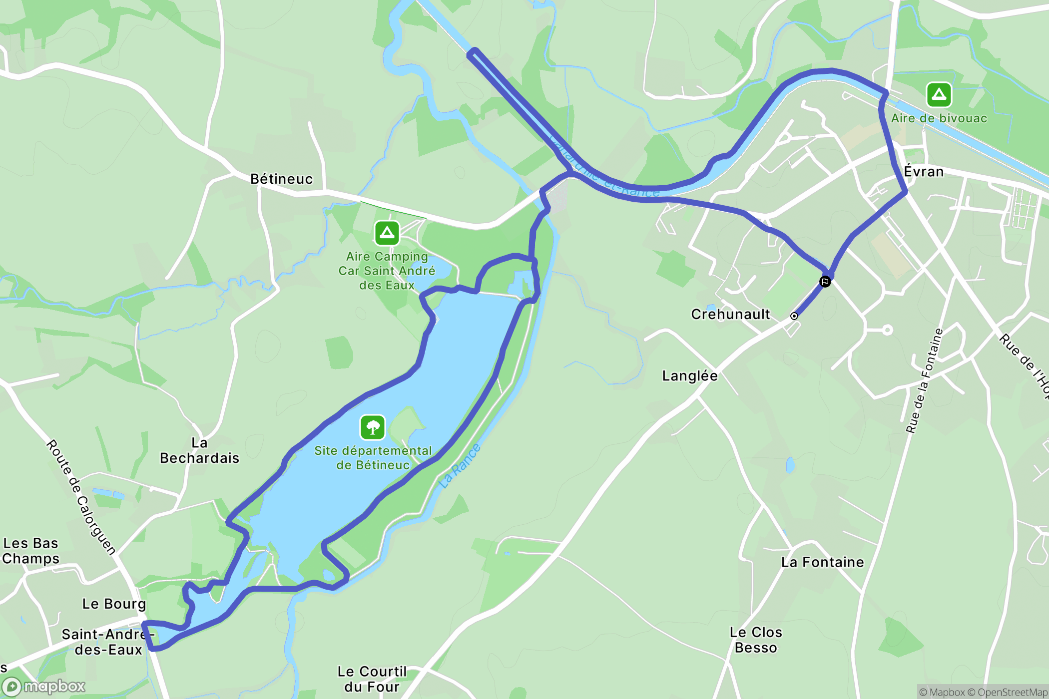 Évran : carte du parcours de randonnée - France