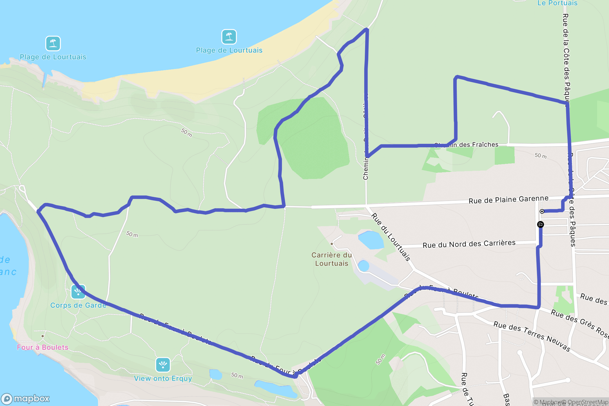 Erquy : carte du parcours de randonnée - France