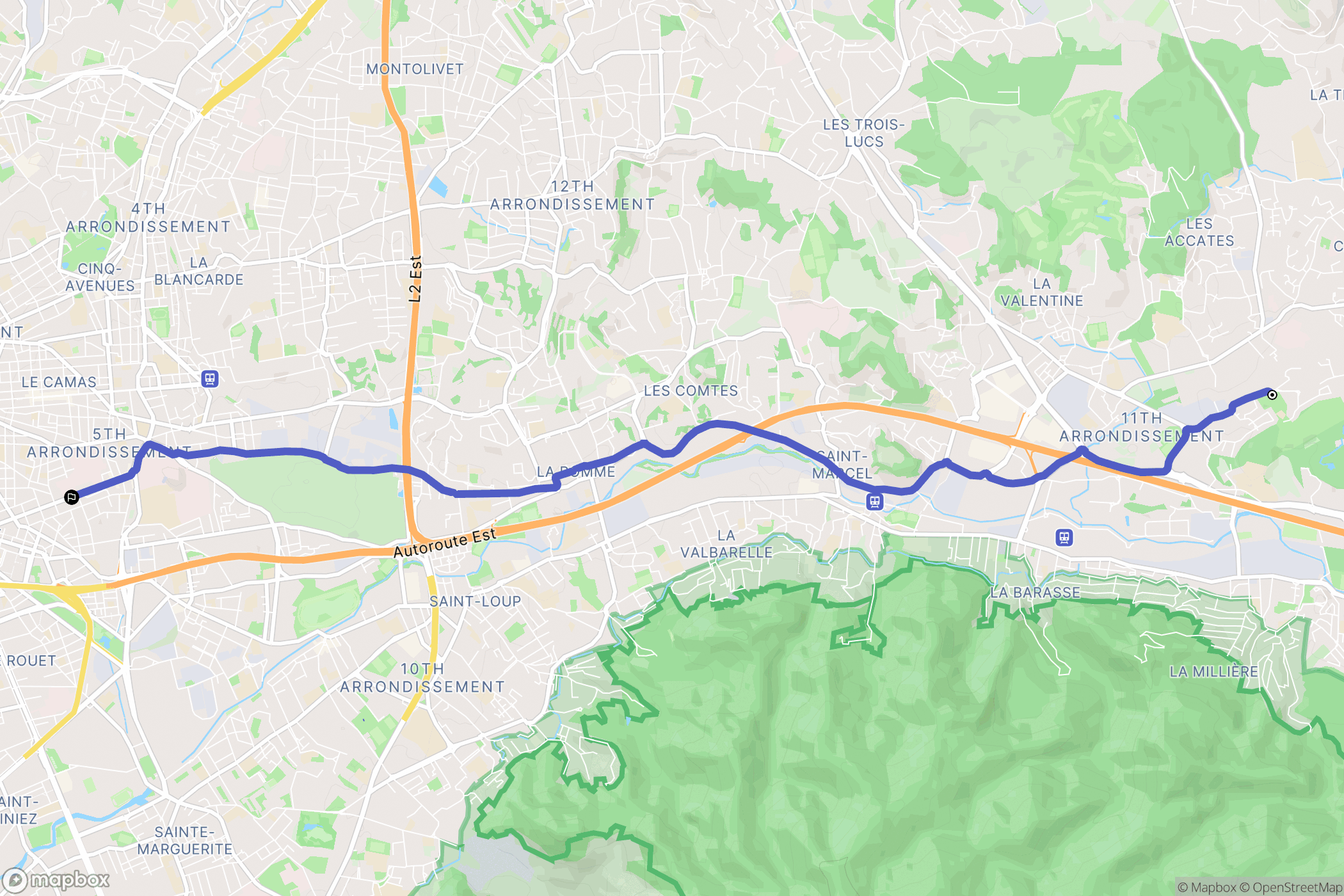 Marseille : carte du parcours de randonnée - France