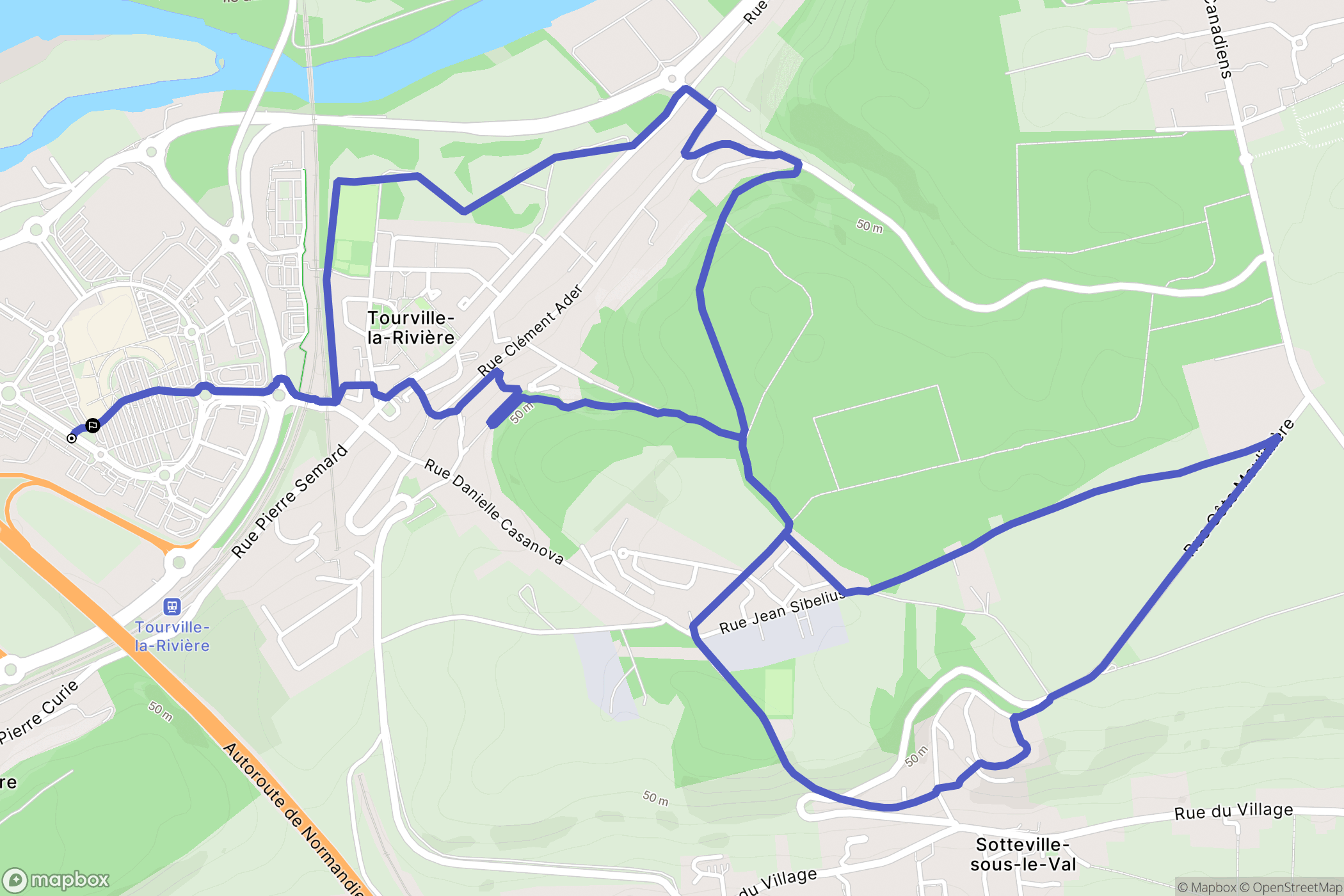 Tourville-la-Rivière : carte du parcours de randonnée - France