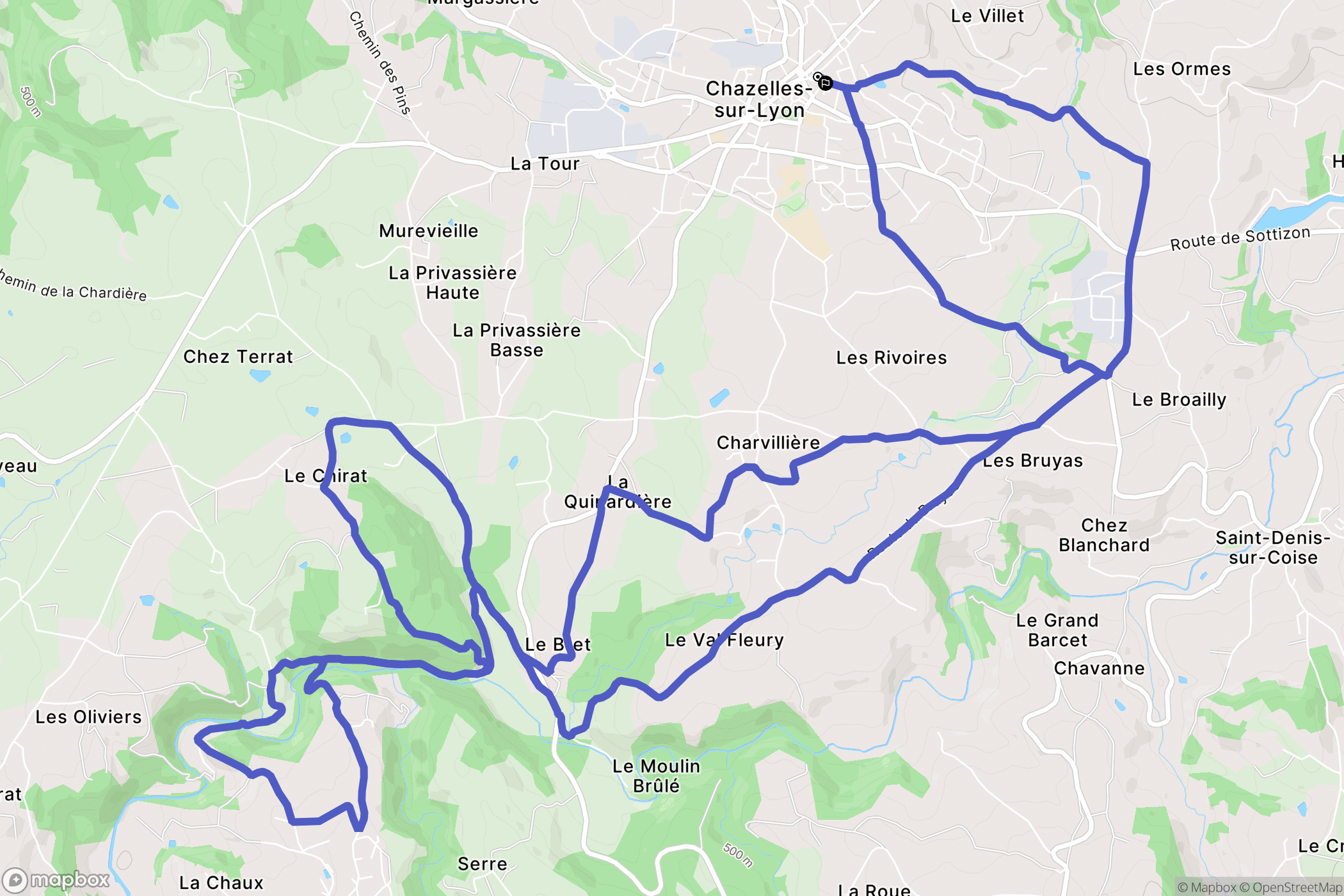 Chazelles-sur-Lyon : carte du parcours de randonnée - France
