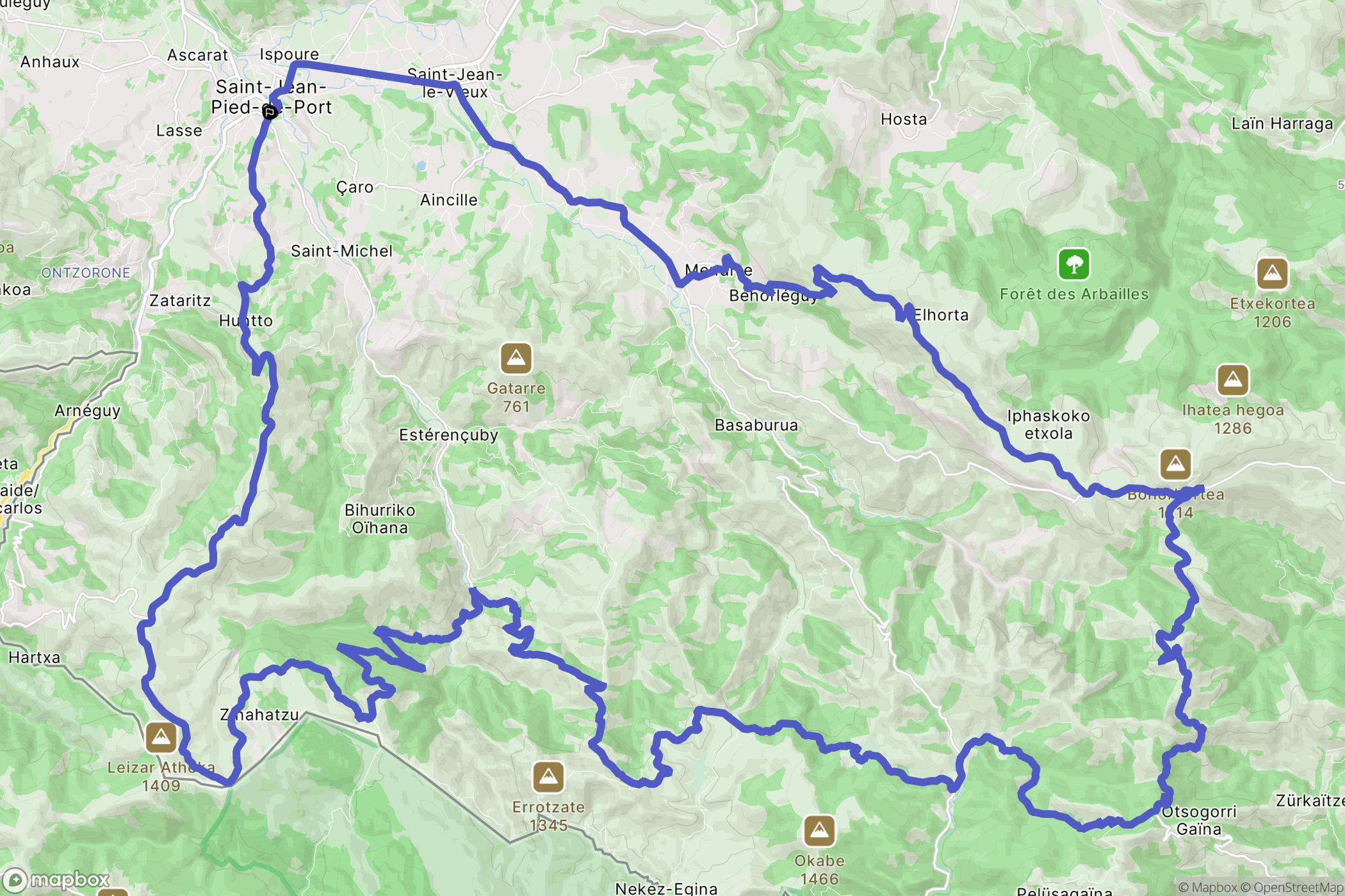 Saint-Jean-Pied-de-Port : carte du parcours de randonnée - France