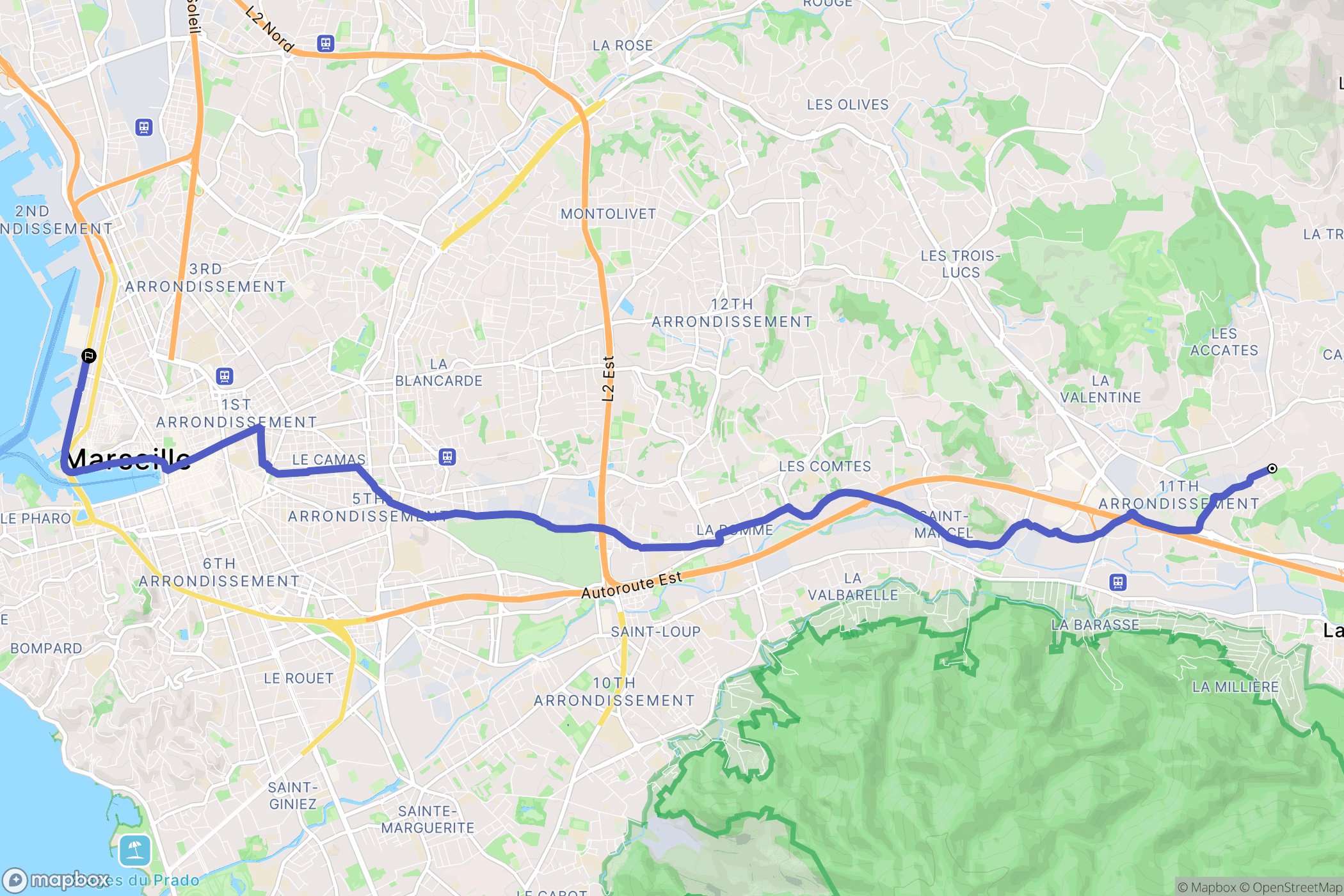 Marseille : carte du parcours de randonnée - France
