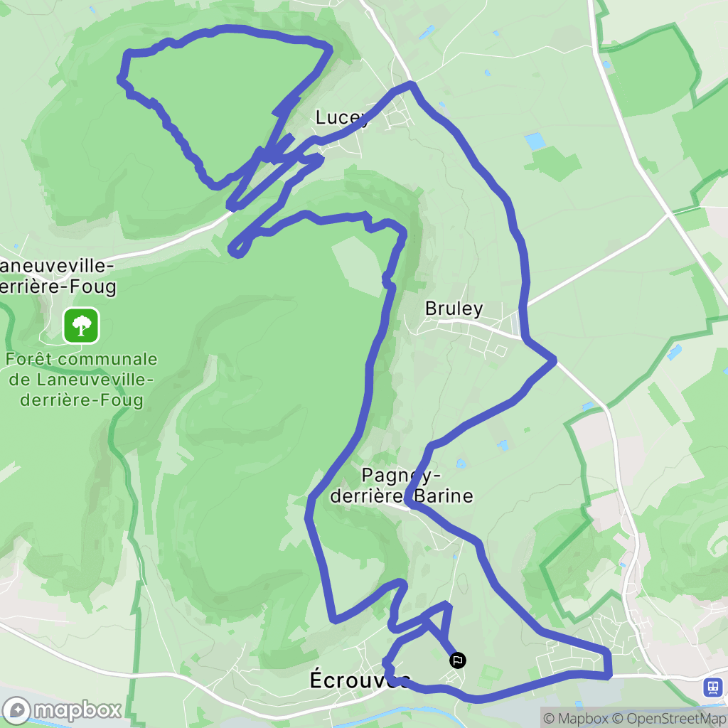 Écrouves : carte du parcours de randonnée - France