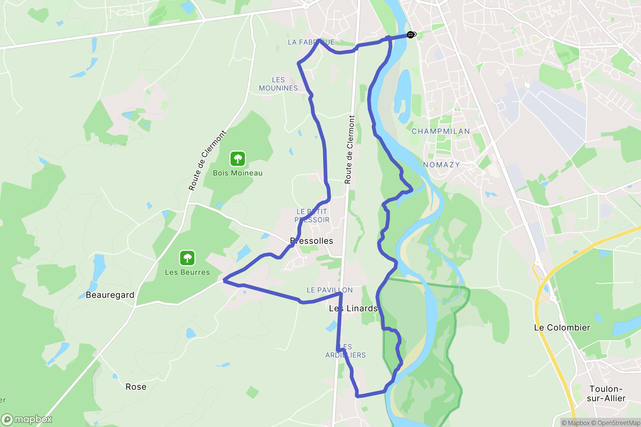 Moulins : carte du parcours de randonnée - France