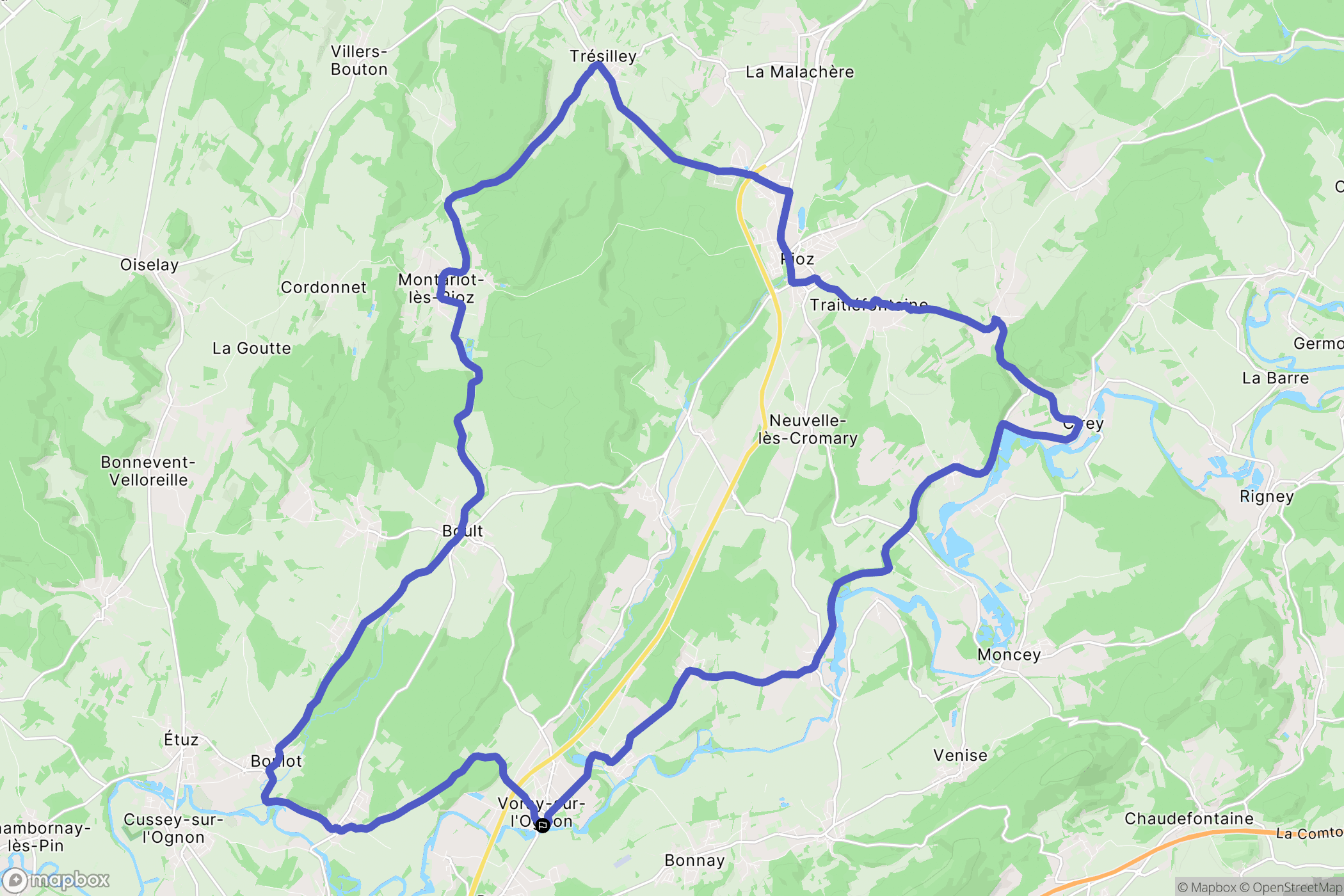 Voray sur l'Ognon : carte du parcours de randonnée - France