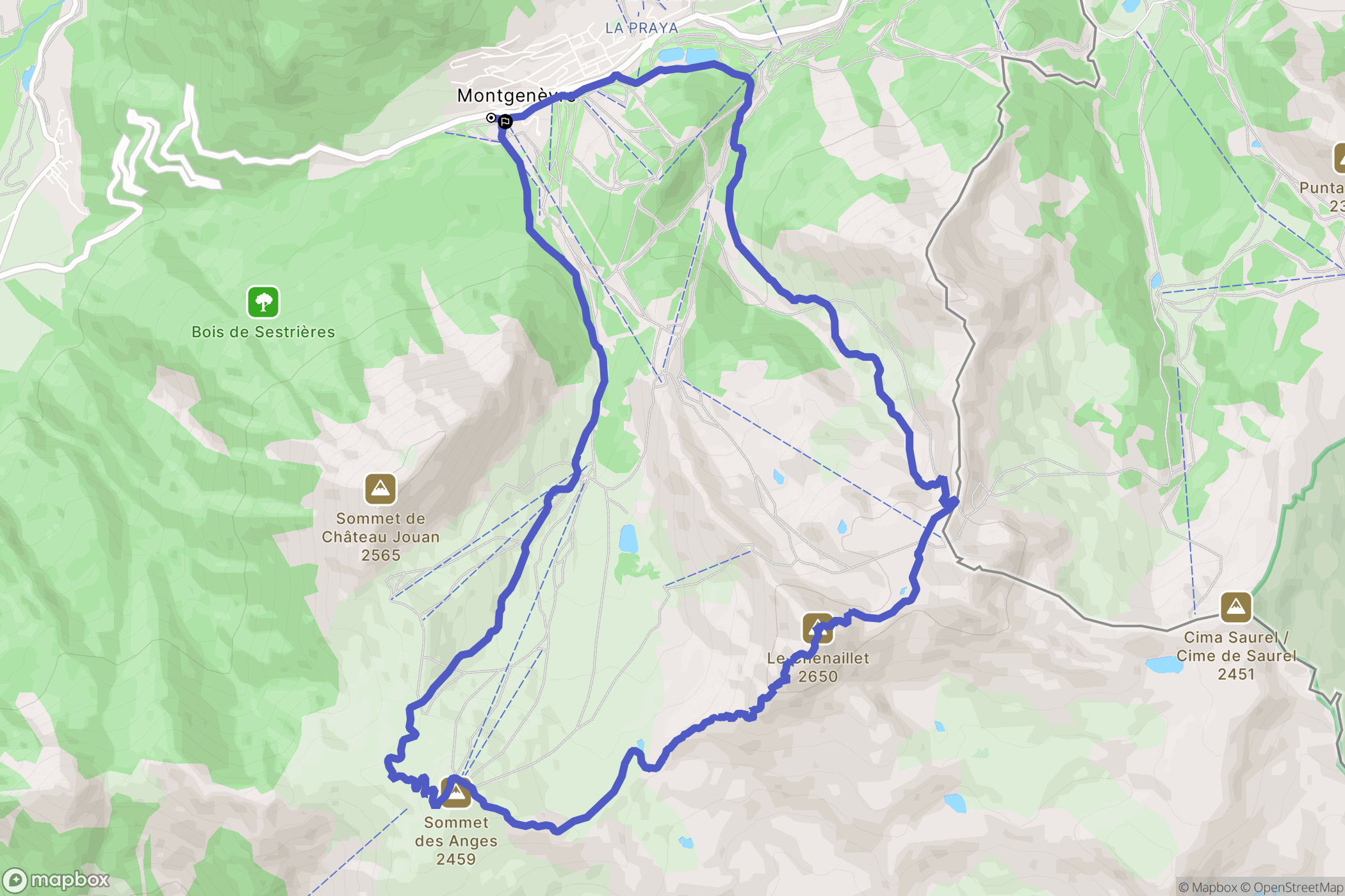 Montgenèvre : carte du parcours de randonnée - France
