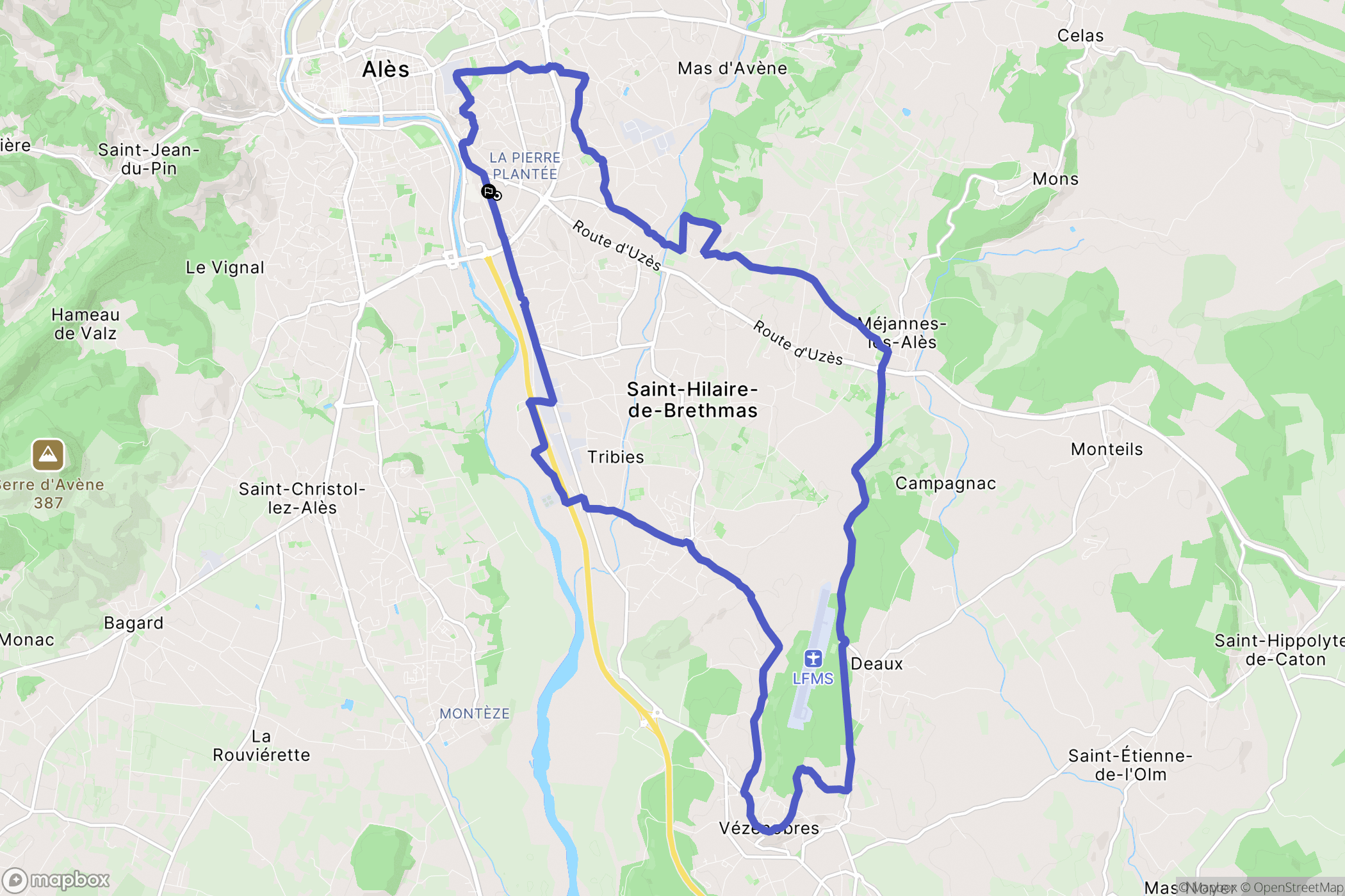 Alés : carte du parcours de randonnée - France