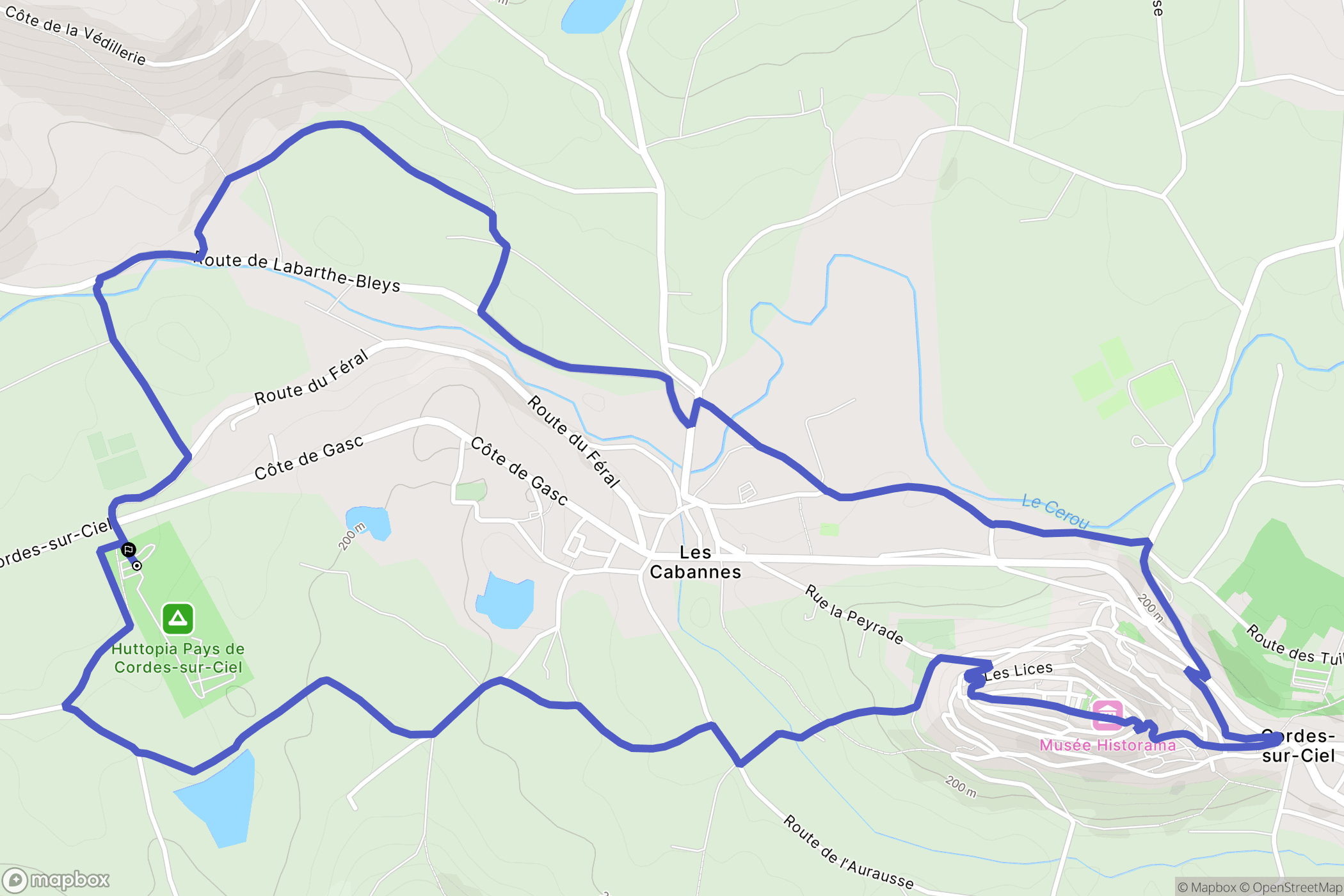 Cordes-Sur-Ciel : carte du parcours de randonnée - France