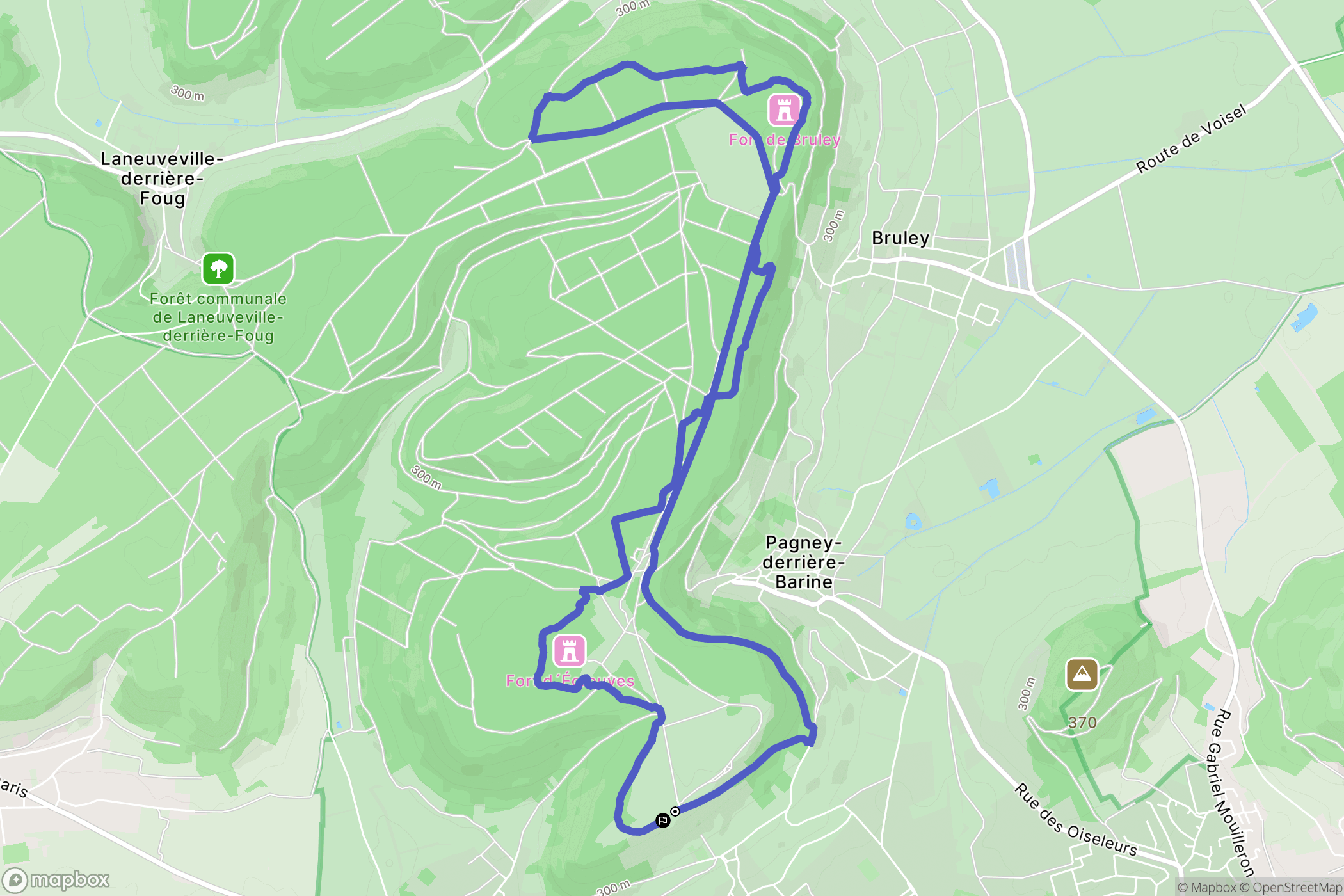 Écrouves : carte du parcours de randonnée - France