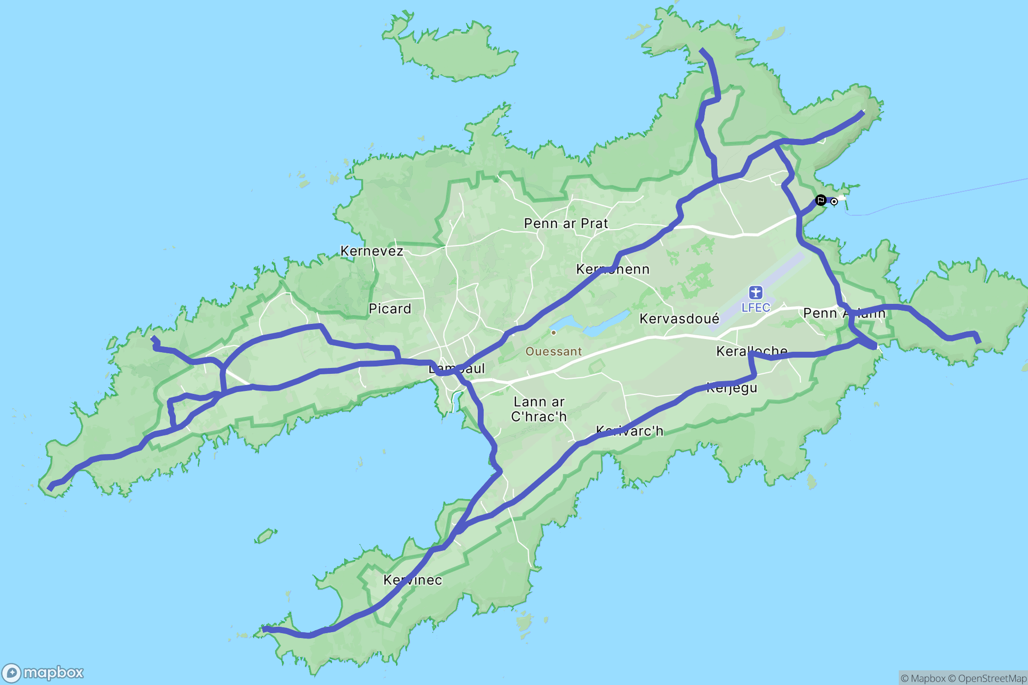 Ouessant : carte du parcours de randonnée - France