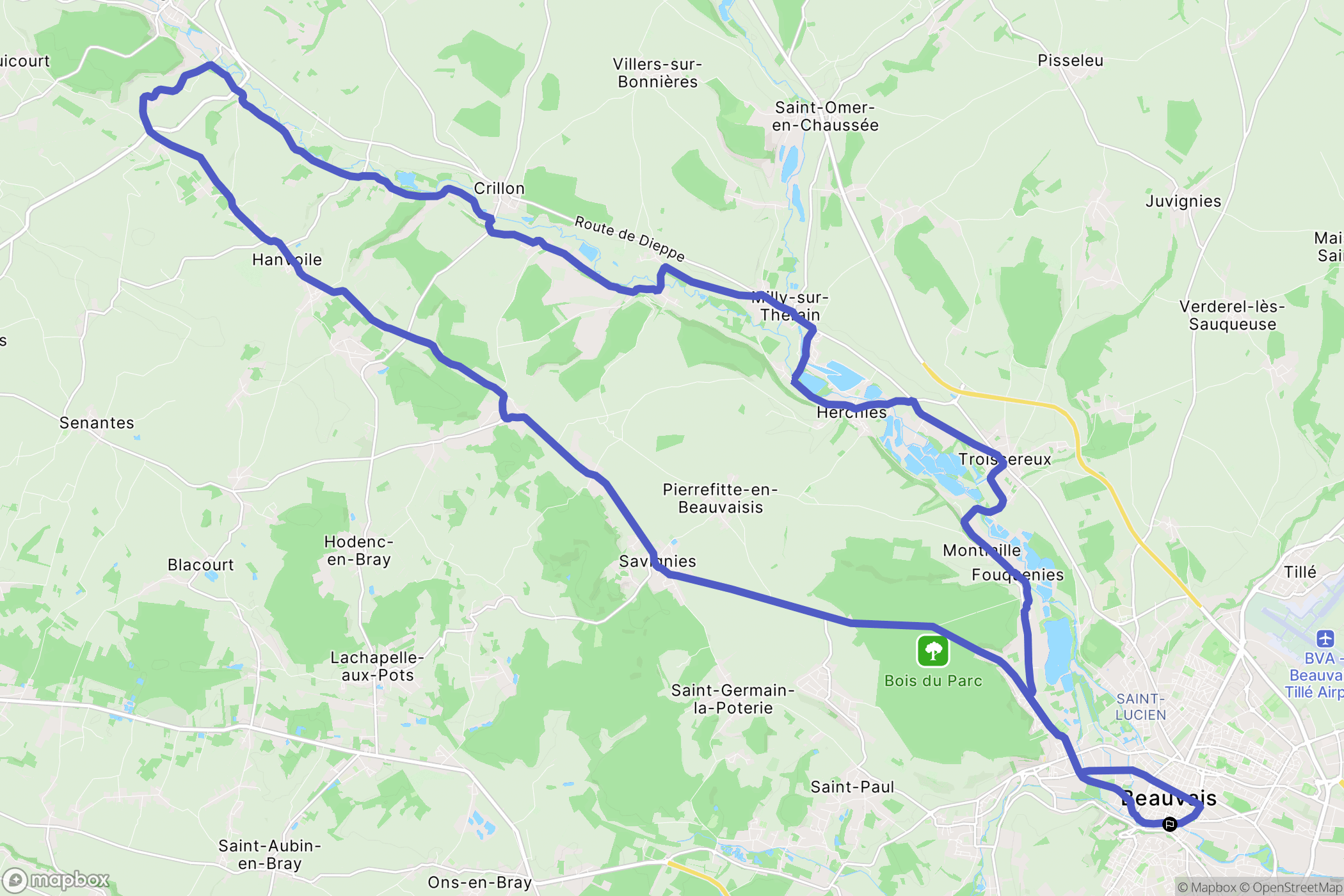 Beauvais : carte du parcours de randonnée - France
