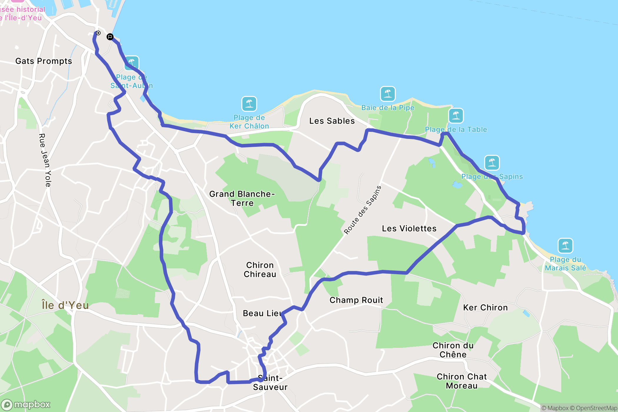 L'Île-d'Yeu : carte du parcours de randonnée - France