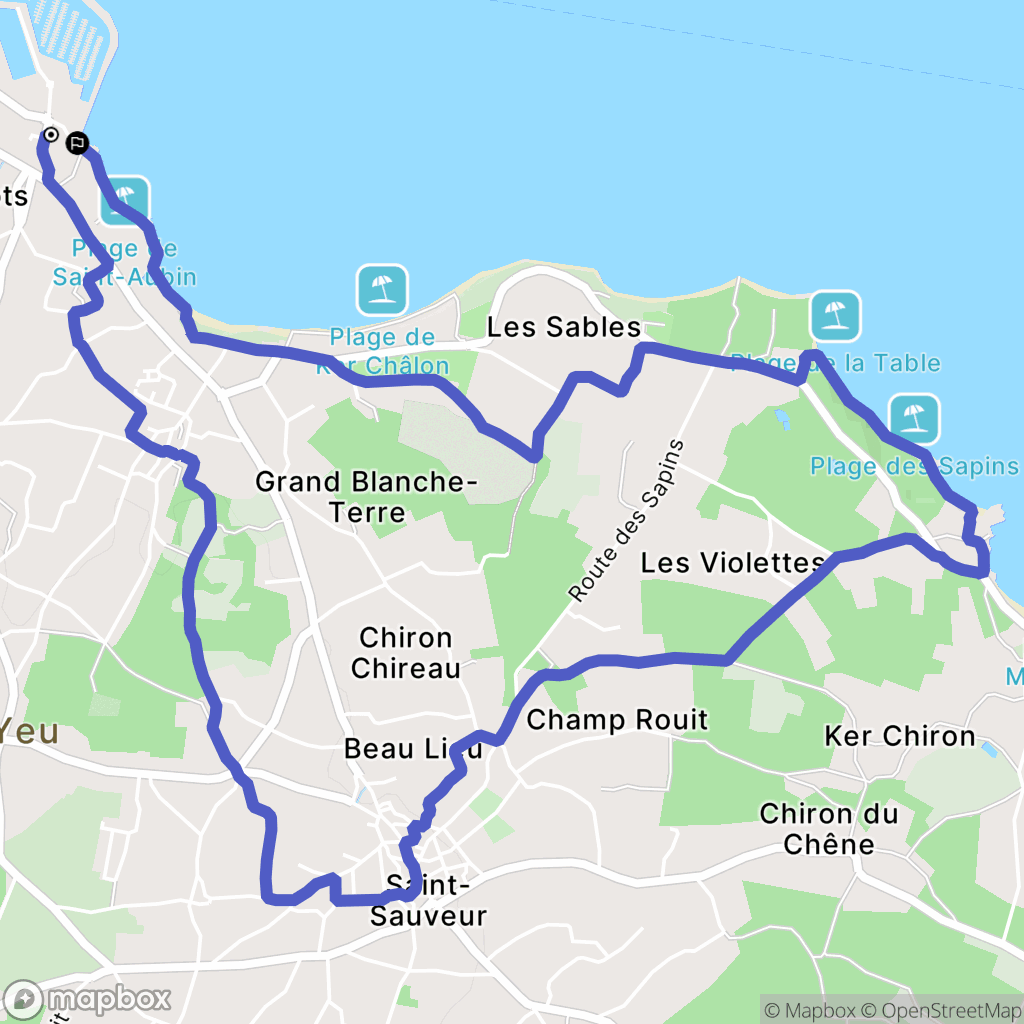 L'Île-d'Yeu : carte du parcours de randonnée - France