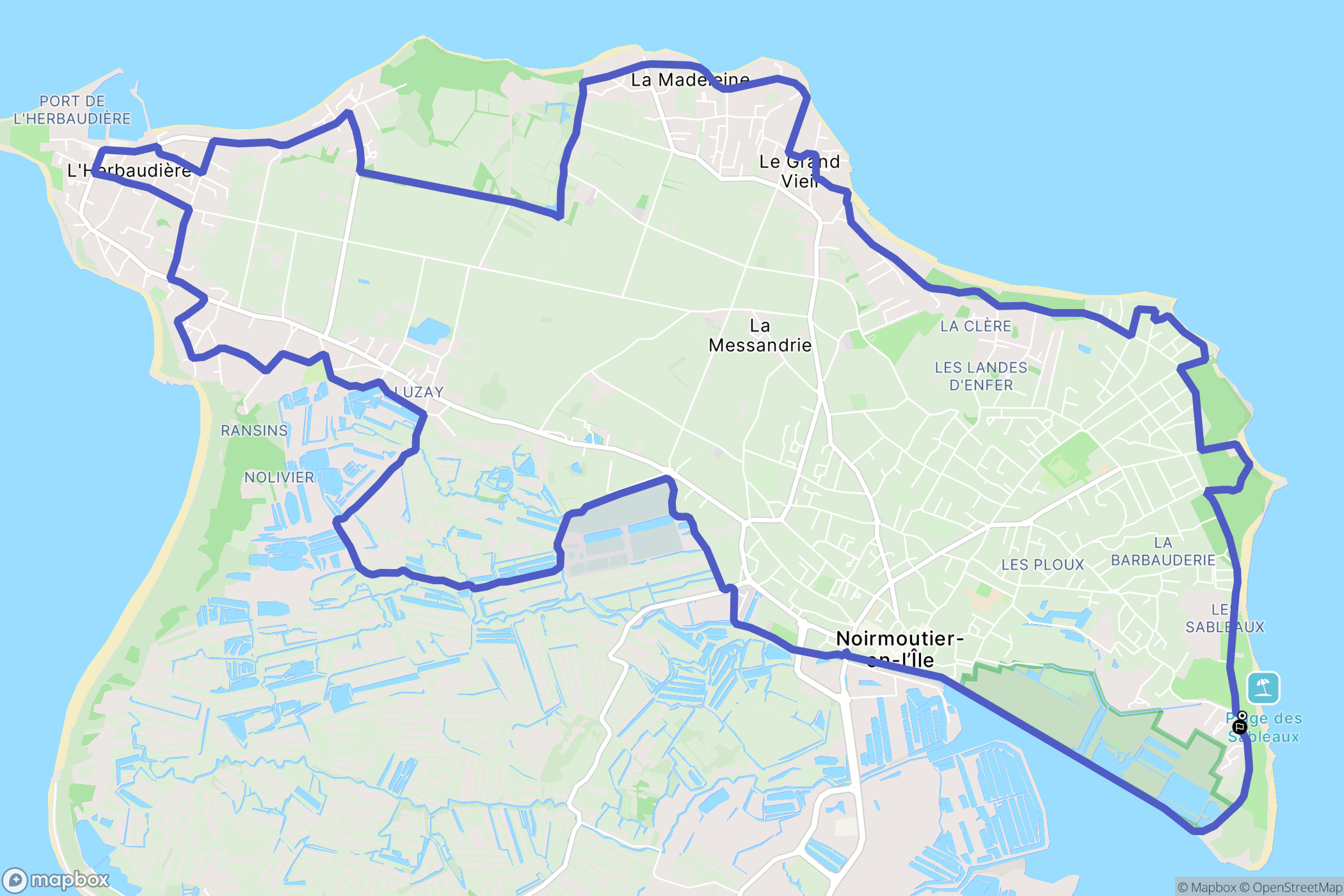 Noirmoutier : carte du parcours de randonnée - France