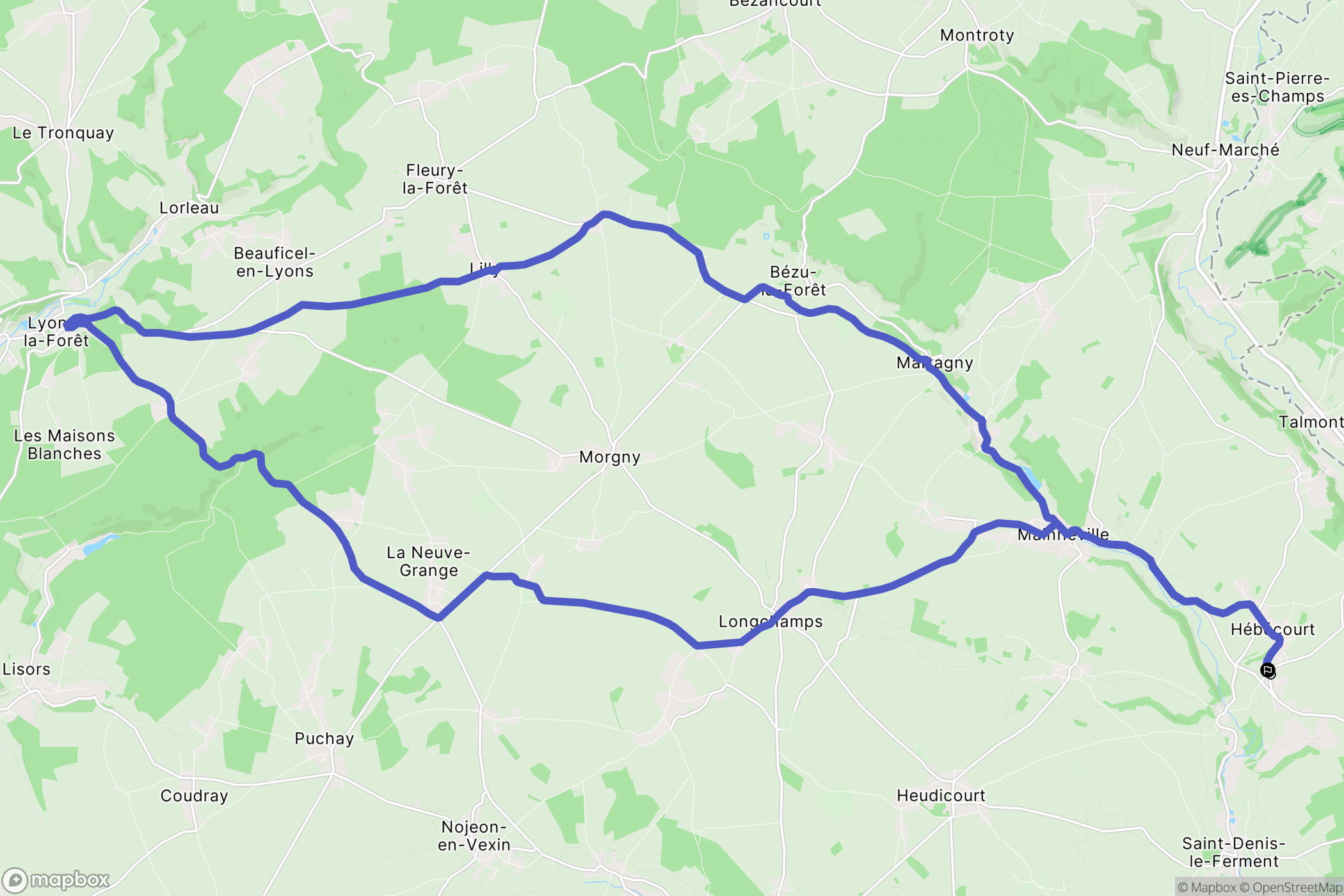 Hébécourt : carte du parcours de randonnée - France