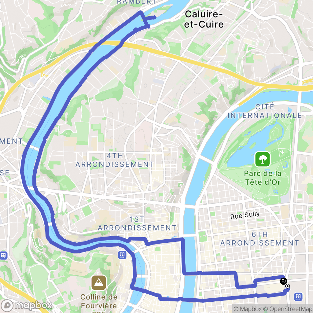 Lyon : carte du parcours de randonnée - France