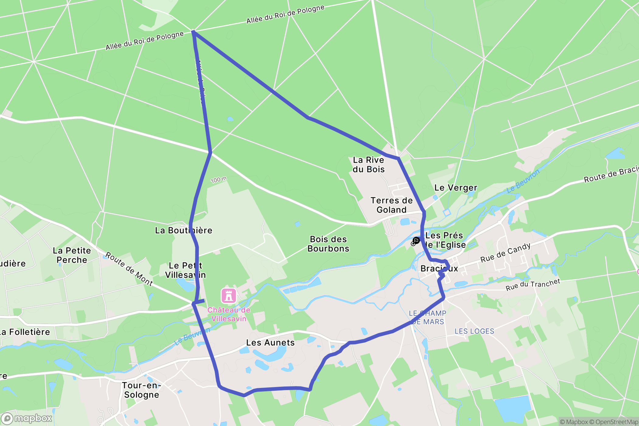 Bracieux : carte du parcours de randonnée - France