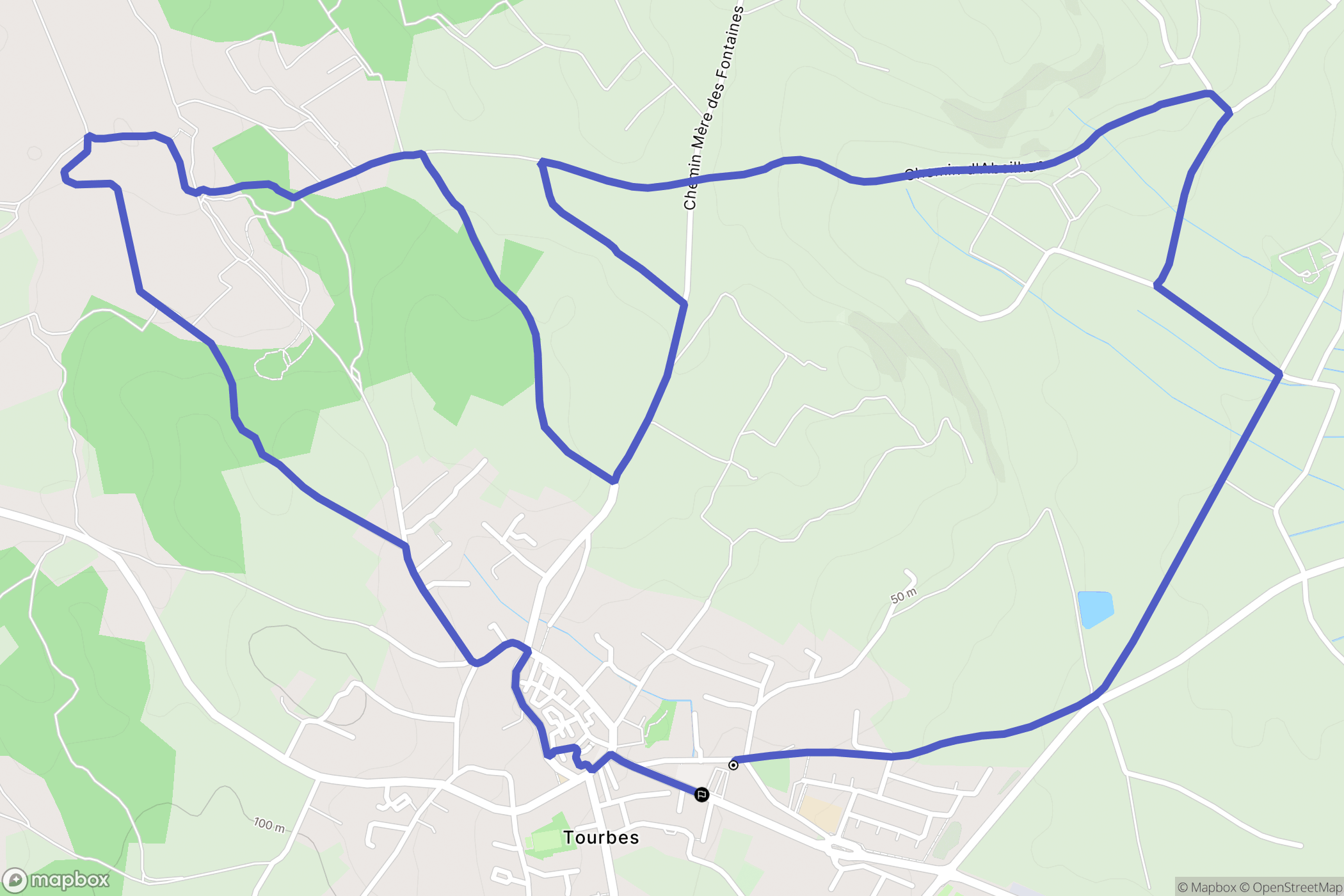Tourbes : carte du parcours de randonnée - France