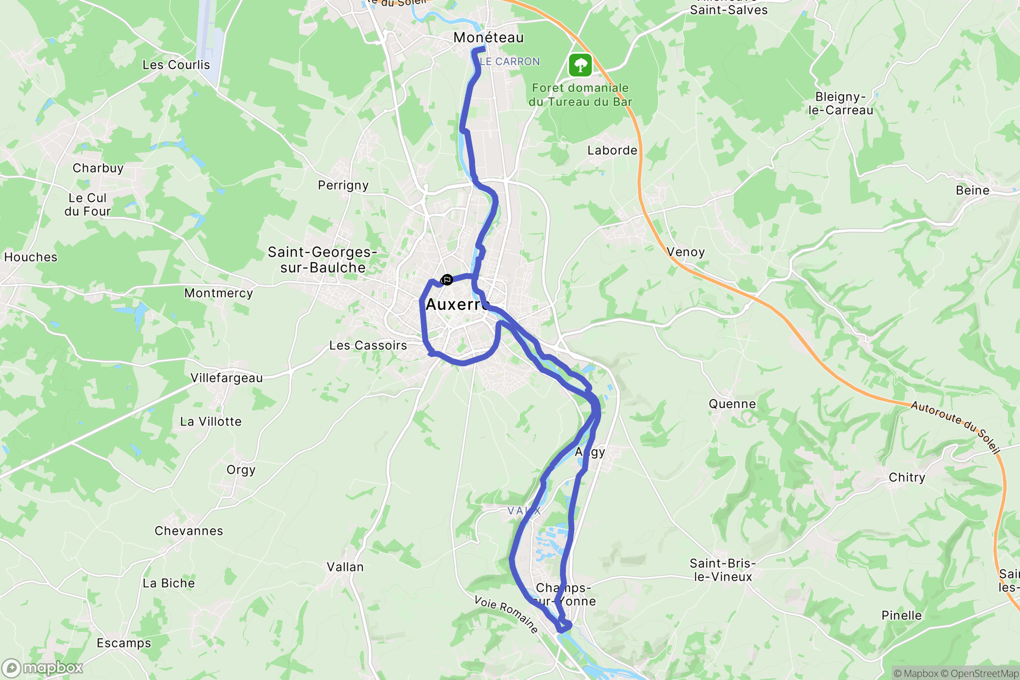 Auxerre : carte du parcours de randonnée - France