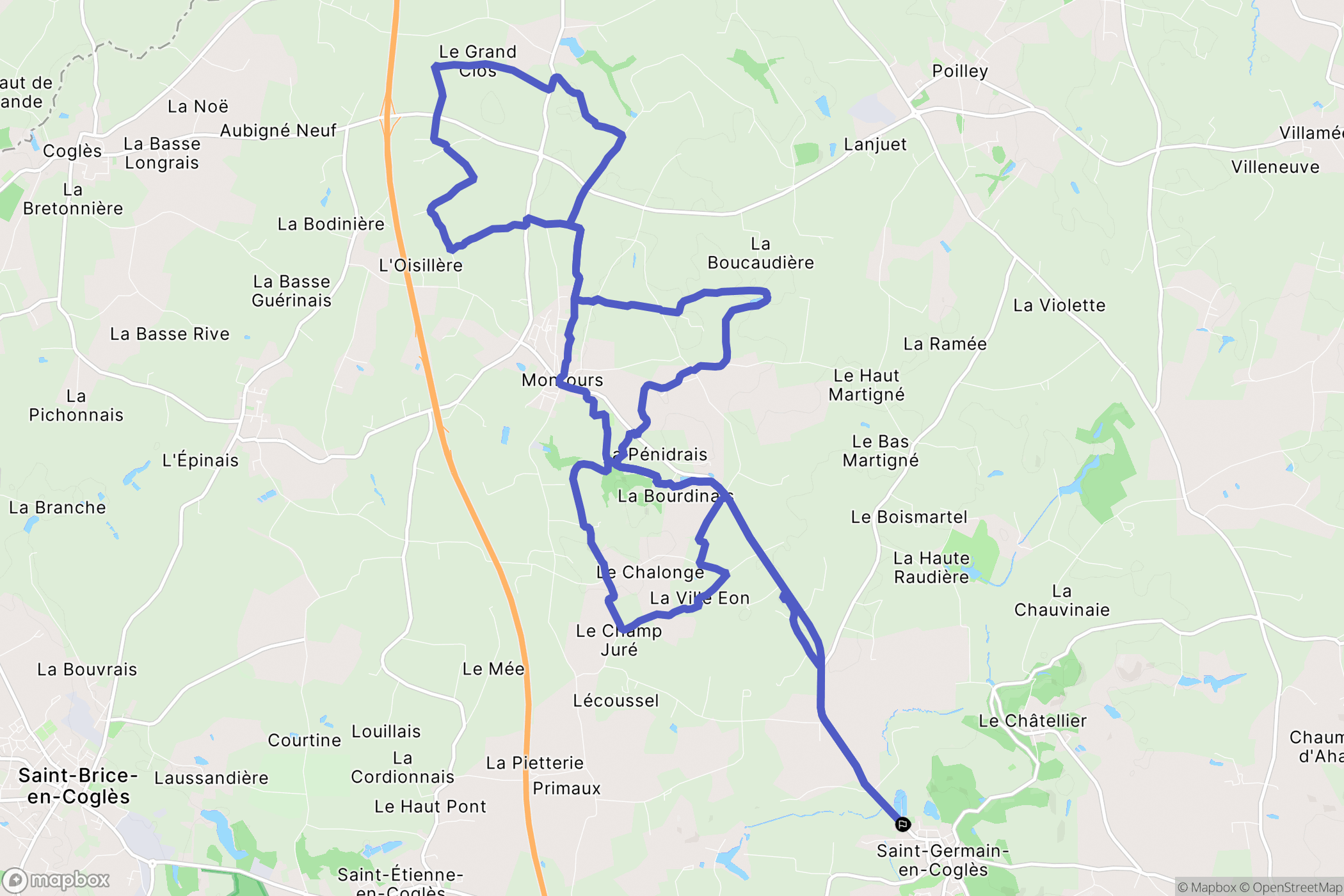 Saint-Germain-en-Coglès : carte du parcours de randonnée - France