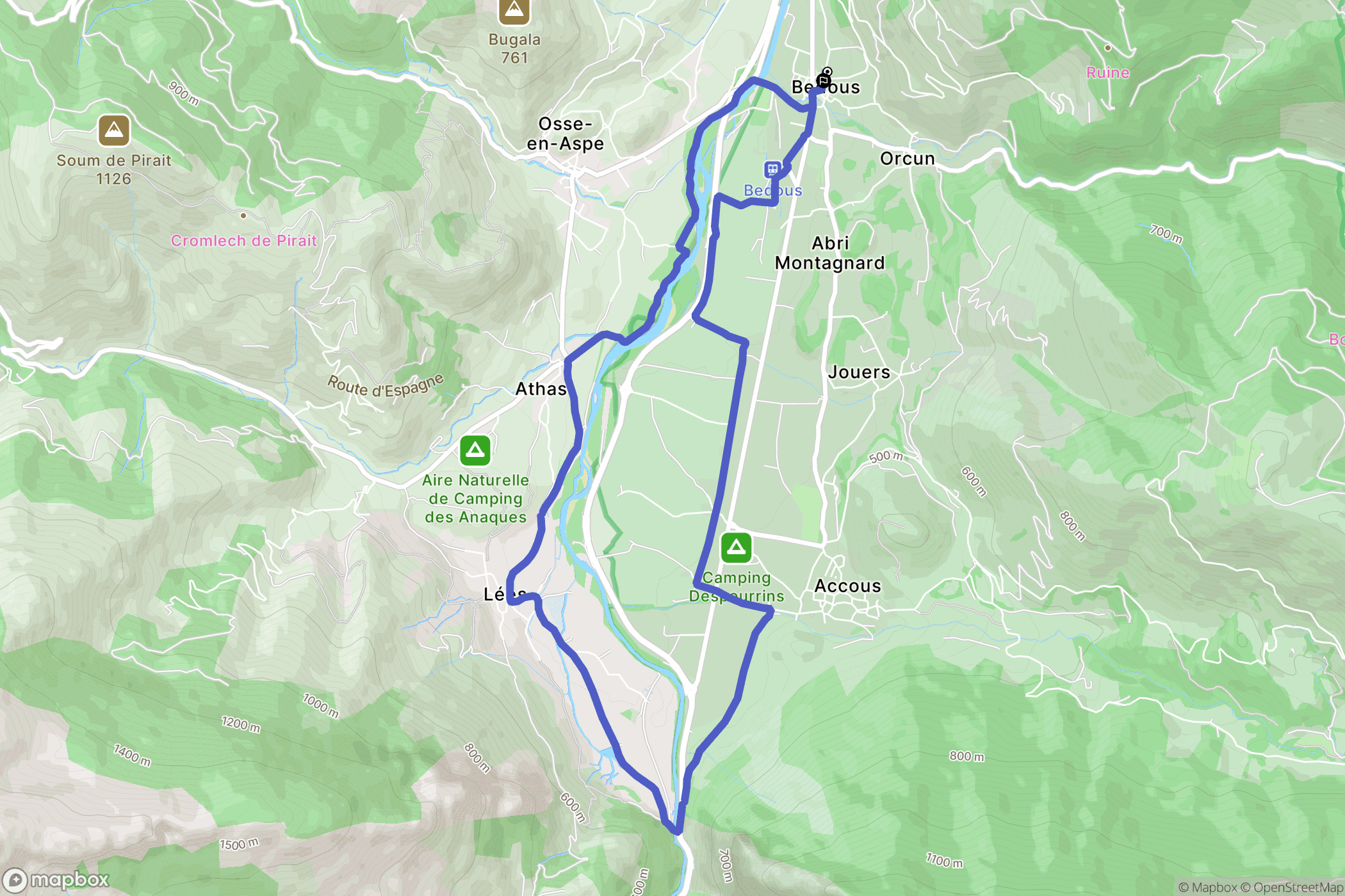 Bedous : carte du parcours de randonnée - France
