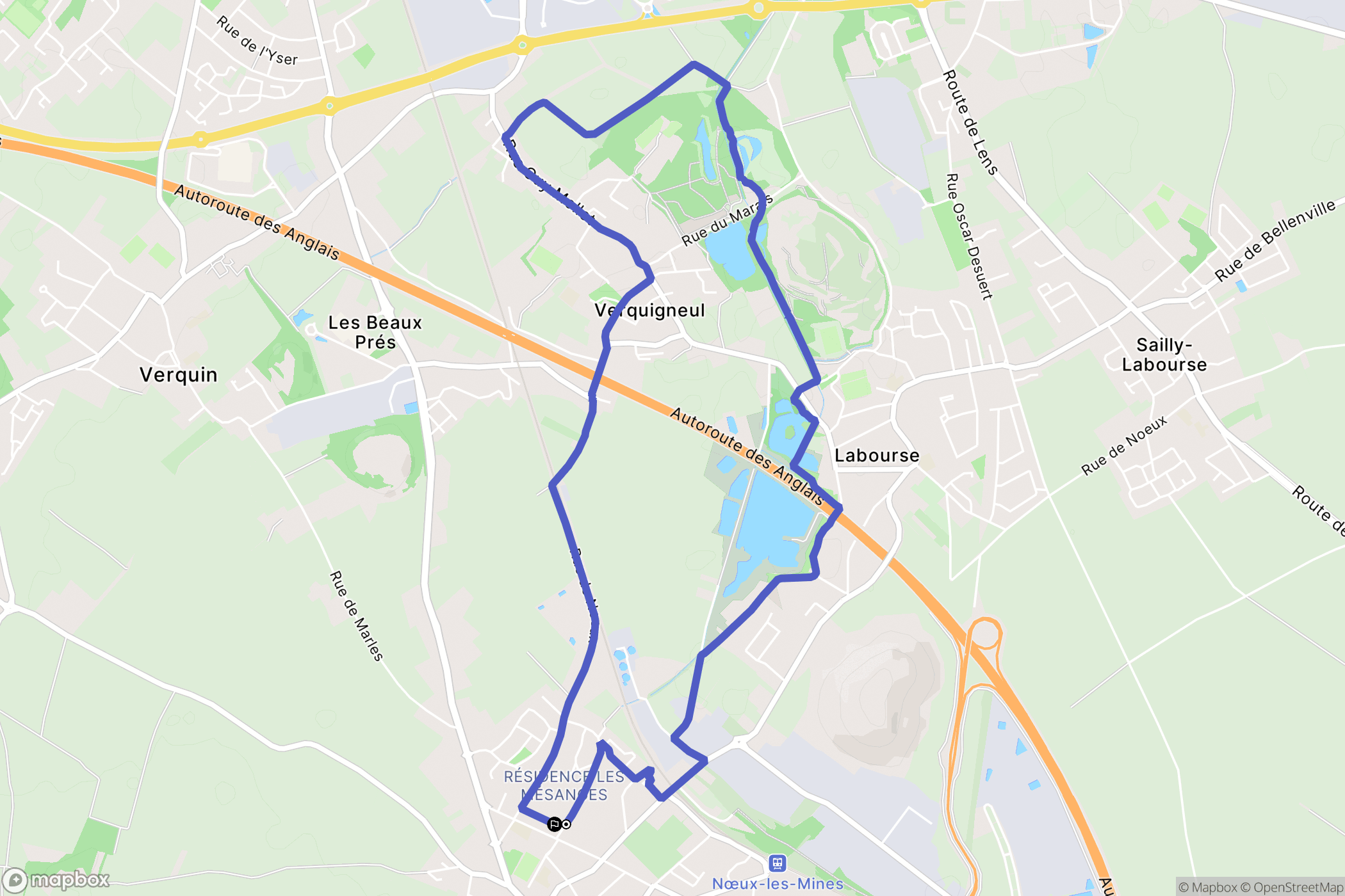 Nœux-les-Mines : carte du parcours de randonnée - France