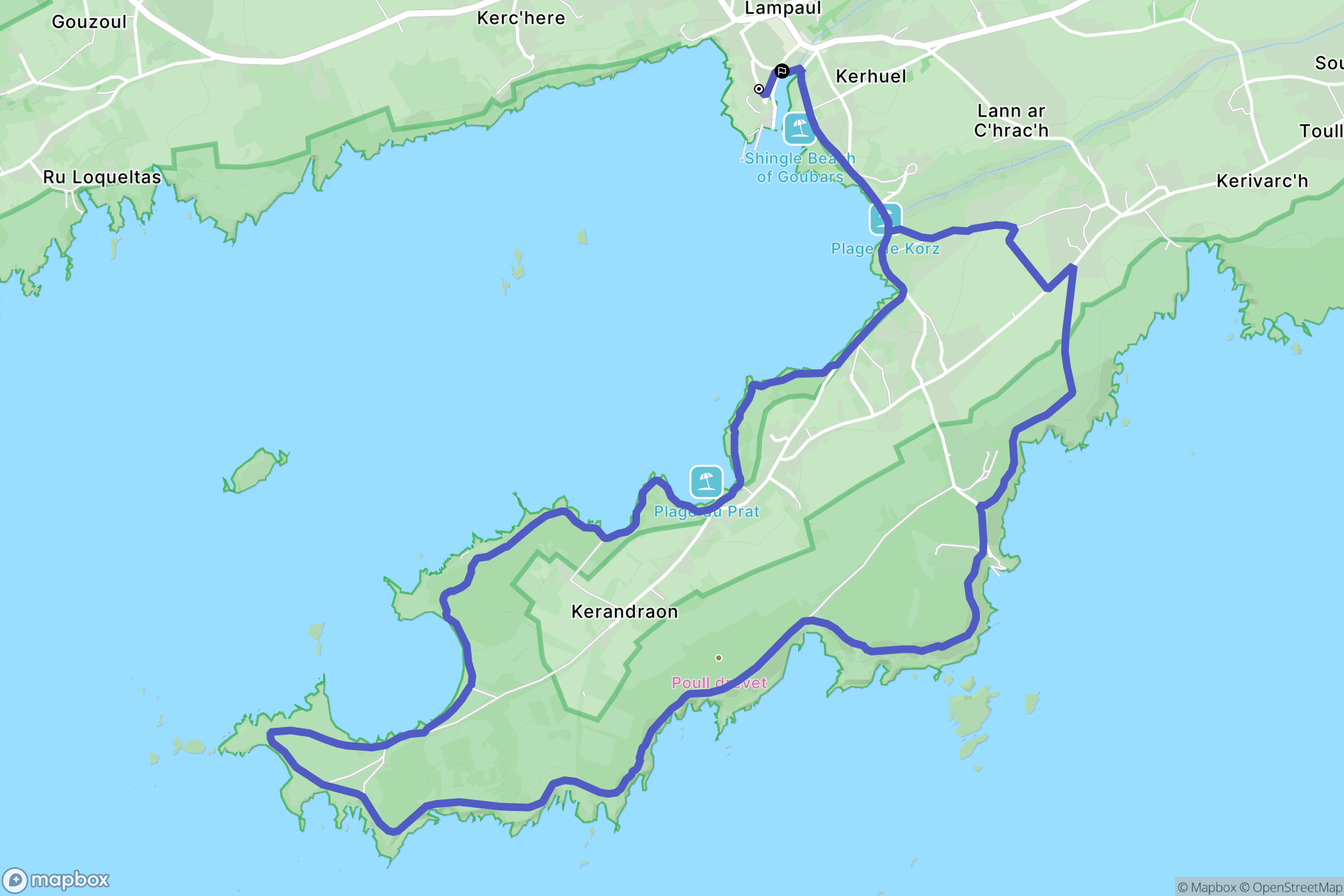 Ouessant : carte du parcours de randonnée - France