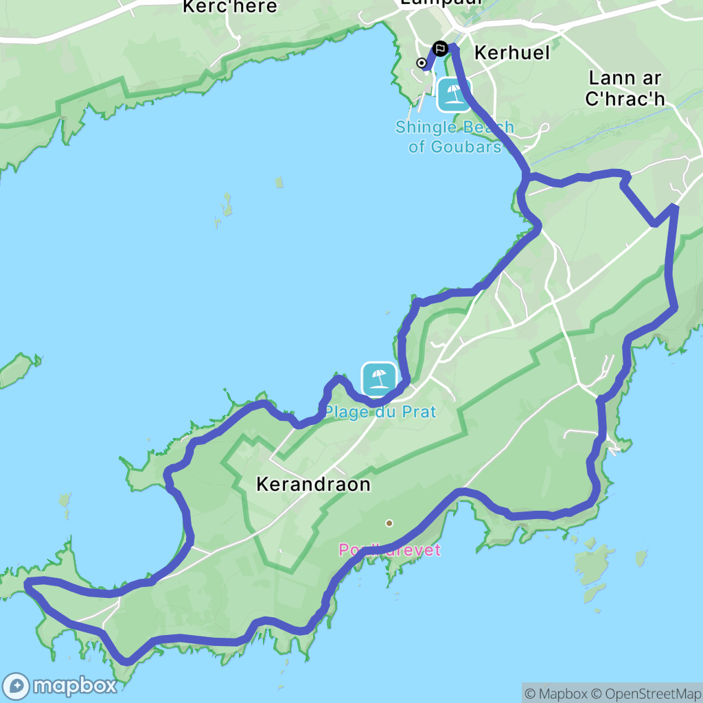 Ouessant : carte du parcours de randonnée - France