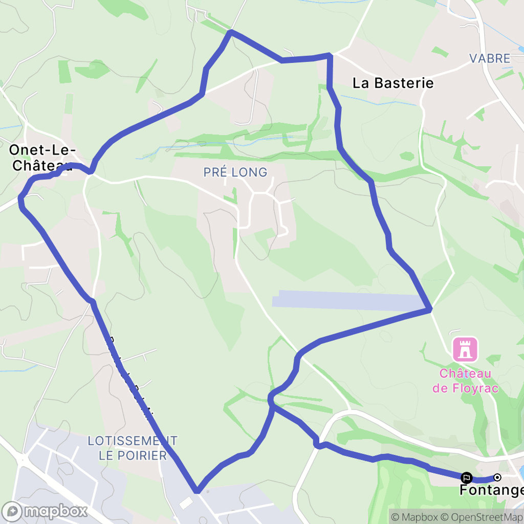 Onet-le-Château : carte du parcours de randonnée - France